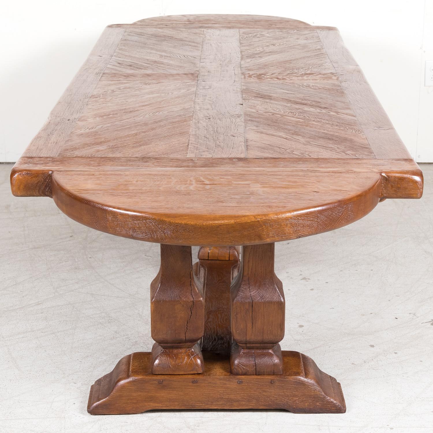 Large 20th Century French Oak Monastery Trestle Dining Table 11