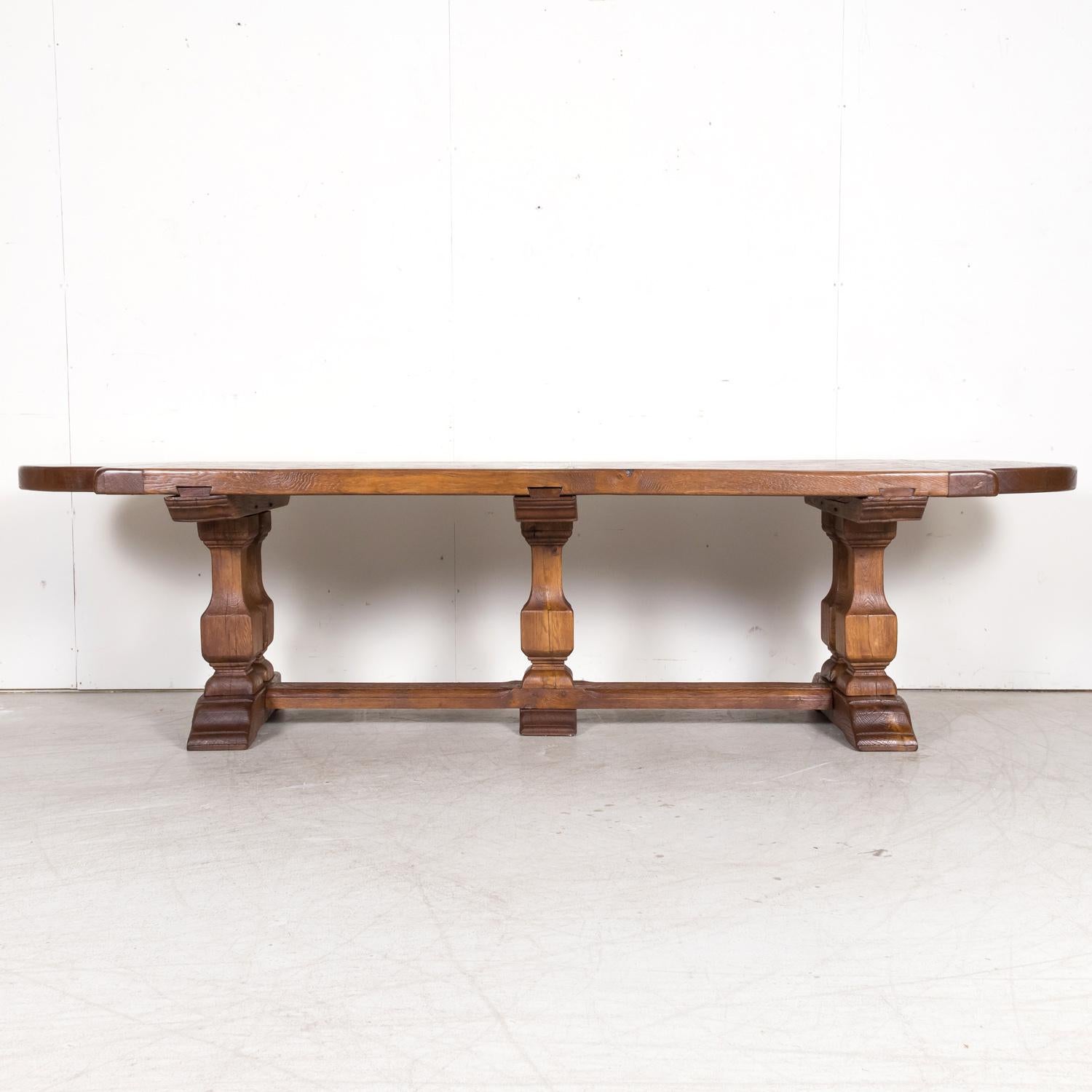 Large 20th Century French Oak Monastery Trestle Dining Table 1