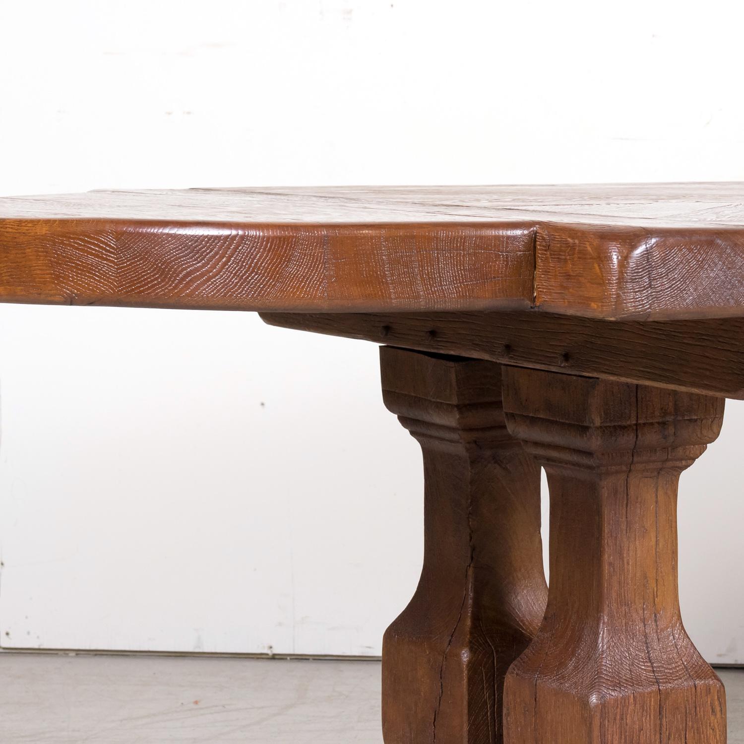 Large 20th Century French Oak Monastery Trestle Dining Table 3