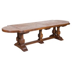 Large 20th Century French Oak Monastery Trestle Dining Table