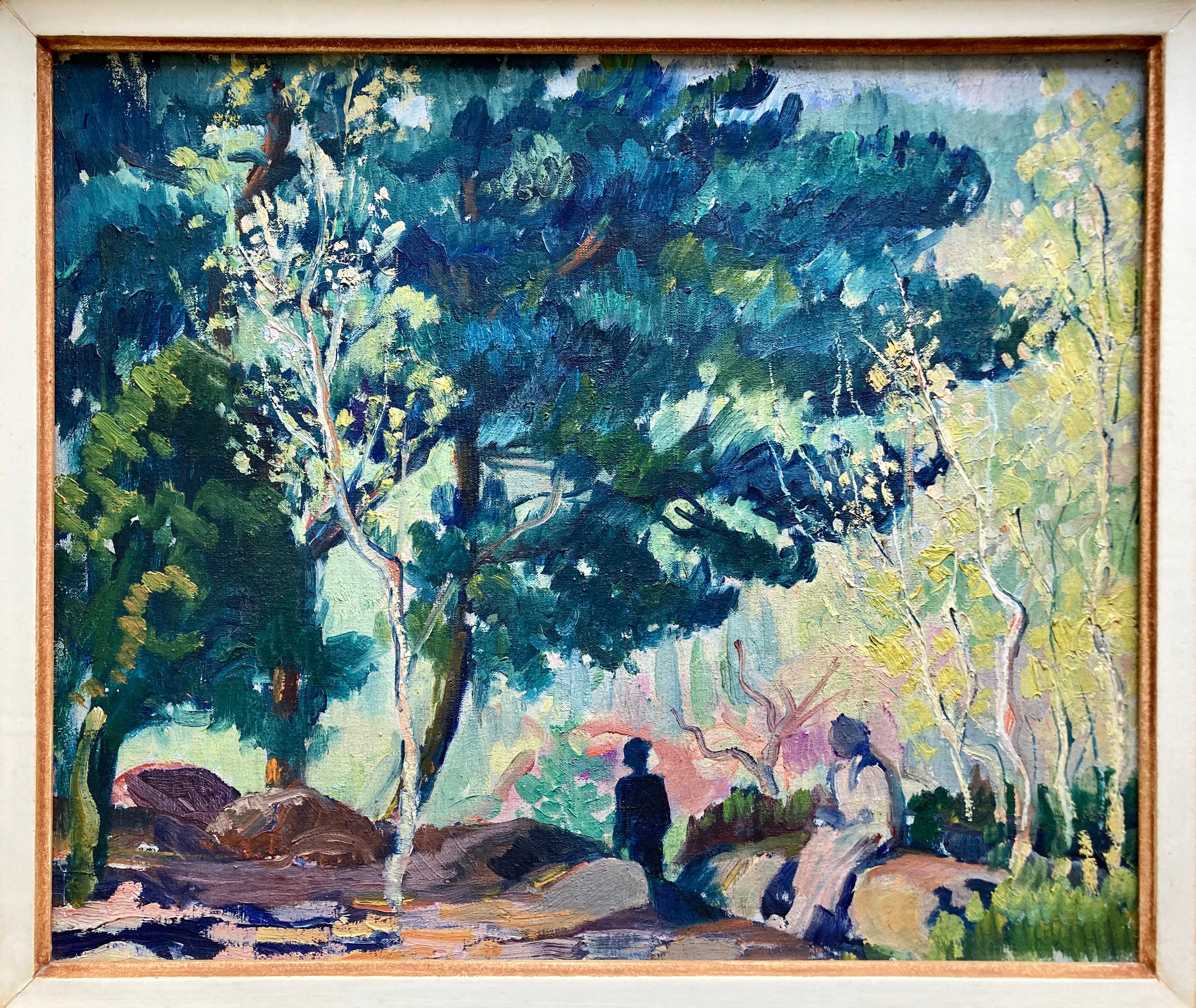 Hand-Painted Large 20th Century French Original Framed Impressionist Oil Painting  For Sale