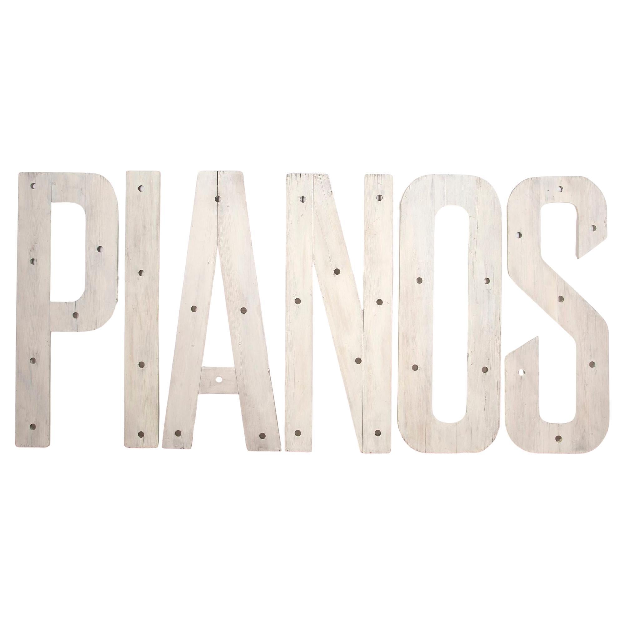 Large 20th Century French 'PIANOS' Pine Letters