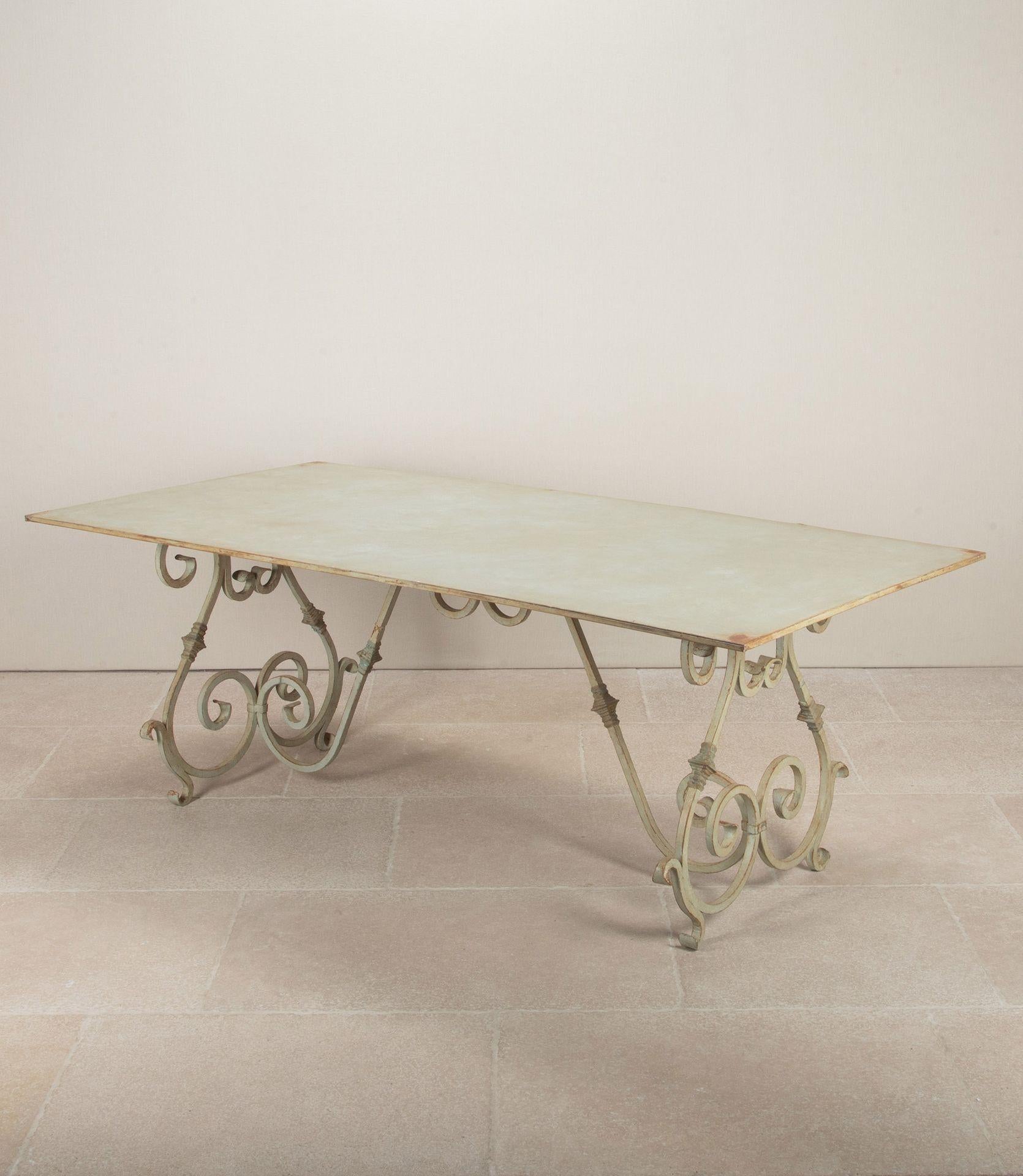 Country Large 20th Century French Wrought Iron Garden Table For Sale