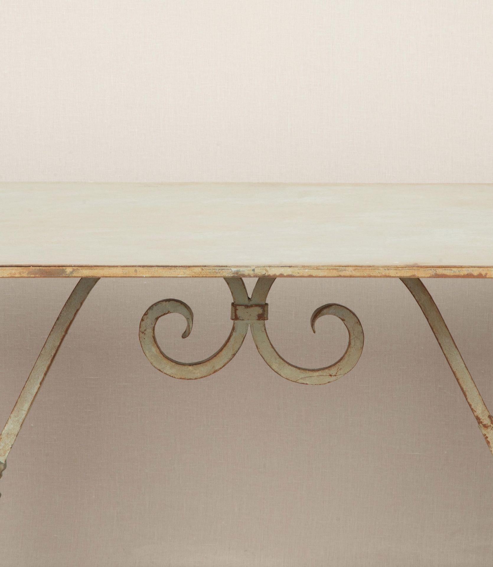 Painted Large 20th Century French Wrought Iron Garden Table For Sale