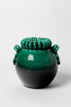Gran jarrón de cerámica verde y negra del siglo XX de Gustave Asch Art Déco 1940