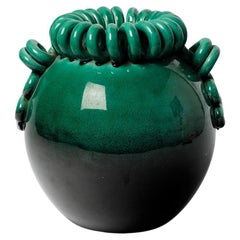 Large 20th Century Green and Black Ceramic Vase by Gustave Asch Art Deco 1940