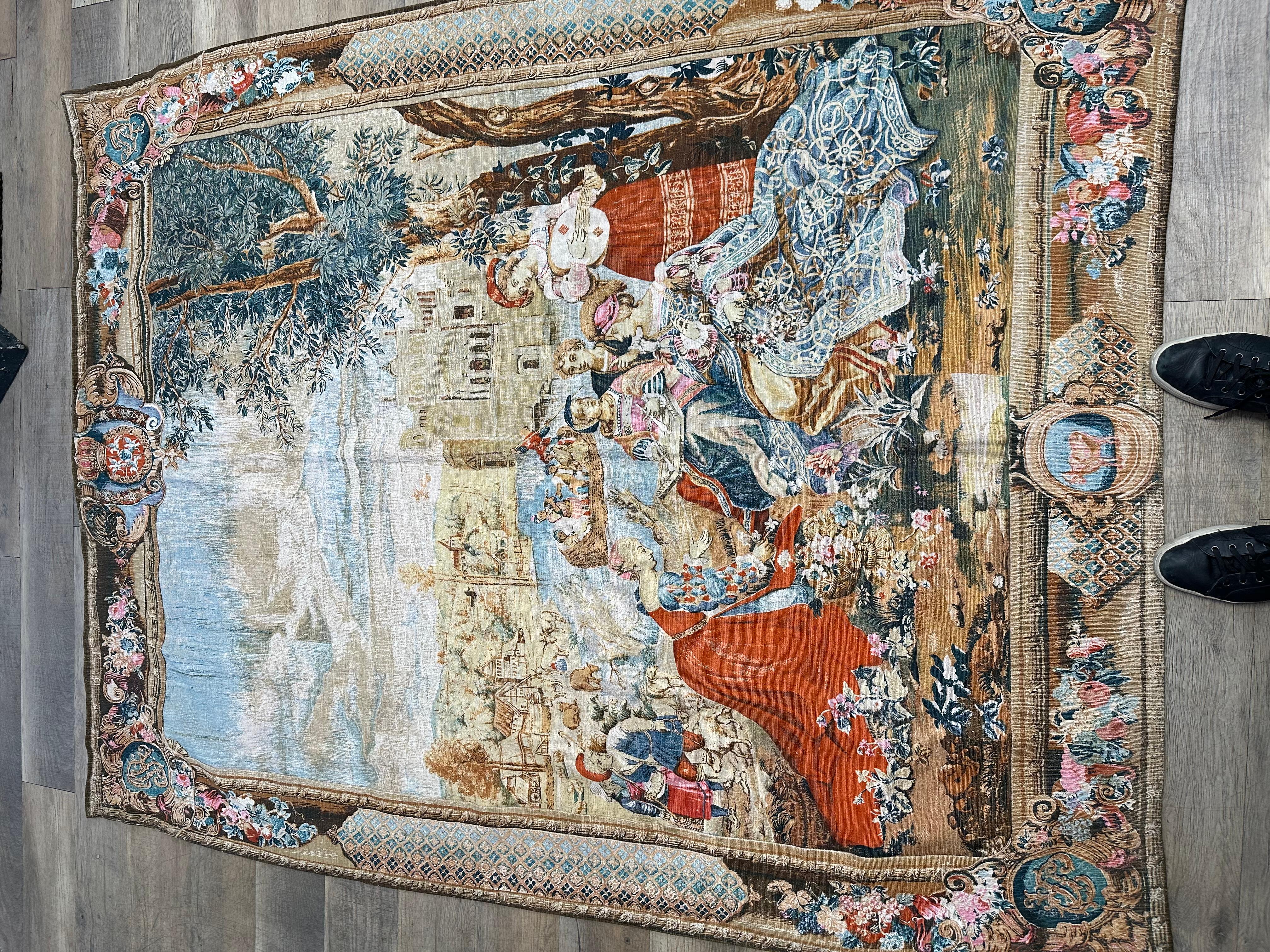 Large 20th Century Handmade French Artis Flora Tapestry For Sale 1