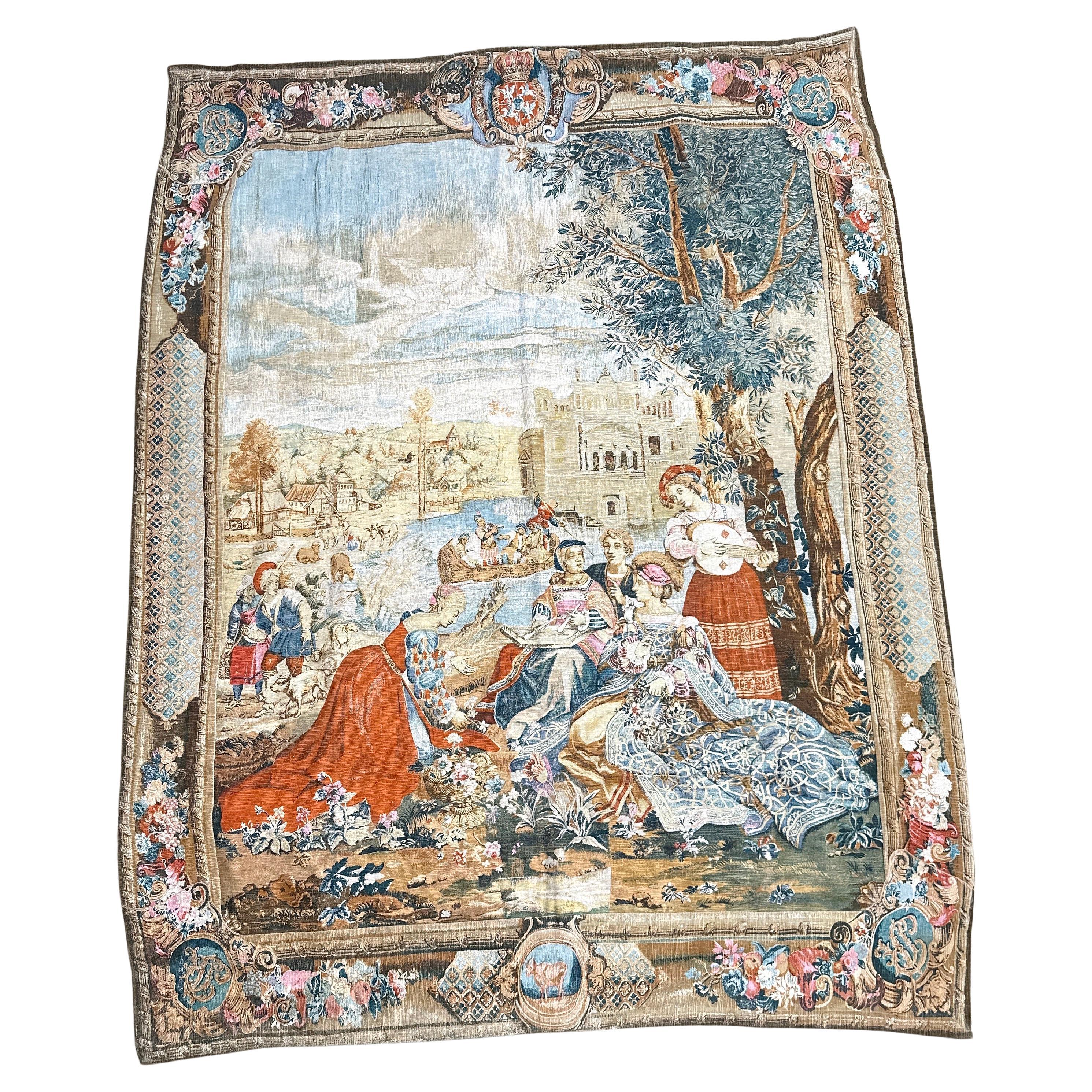 Large 20th Century Handmade French Artis Flora Tapestry For Sale