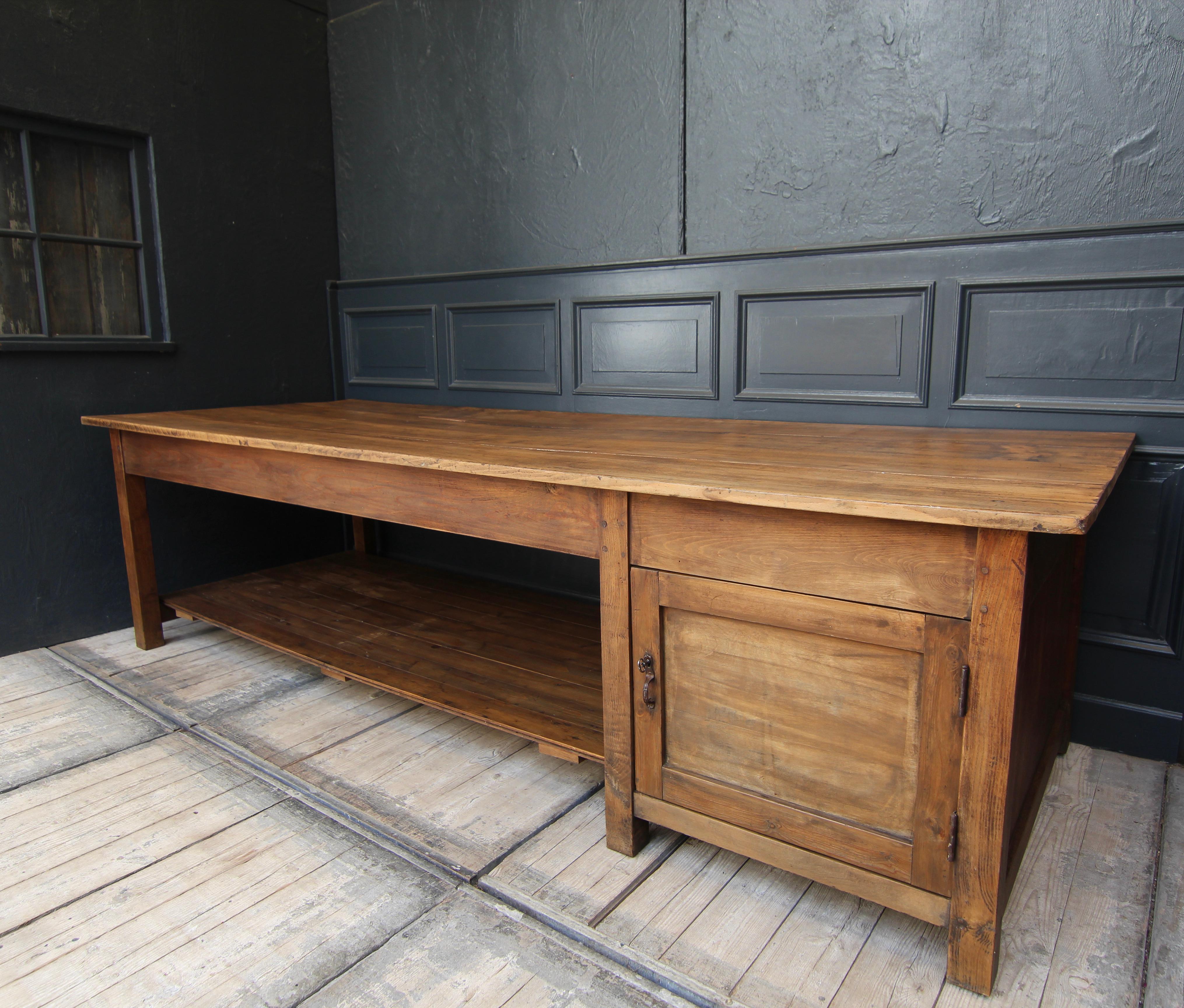 Wood Large 20th Century Industrial Work Table or Kitchen Island