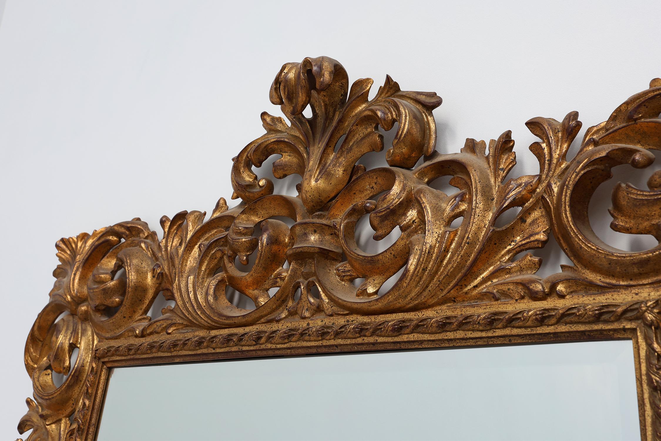 Belgian Large 20th Century Italian Baroque style richly decorated wall mirror For Sale