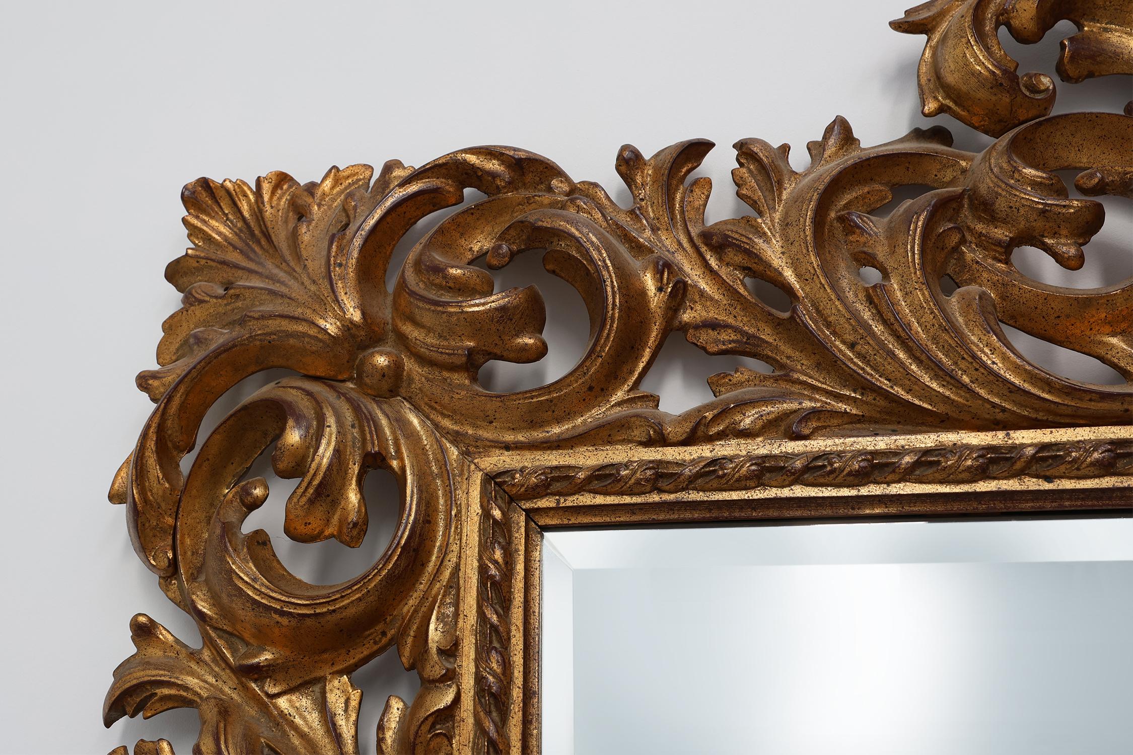Mirror Large 20th Century Italian Baroque style richly decorated wall mirror For Sale