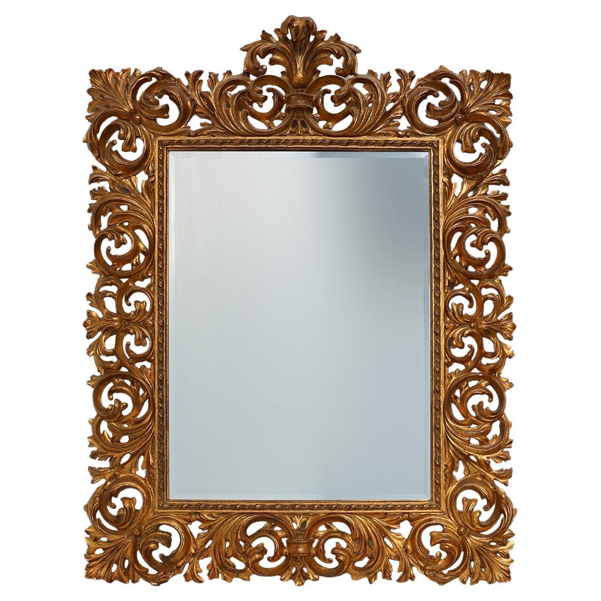Large 20th Century Italian Baroque style richly decorated wall mirror For Sale