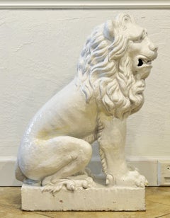 Large 20th Century Italian White Glazed Terracotta Lion