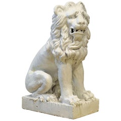 Vintage Large 20th Century Italian White Glazed Terracotta Lion