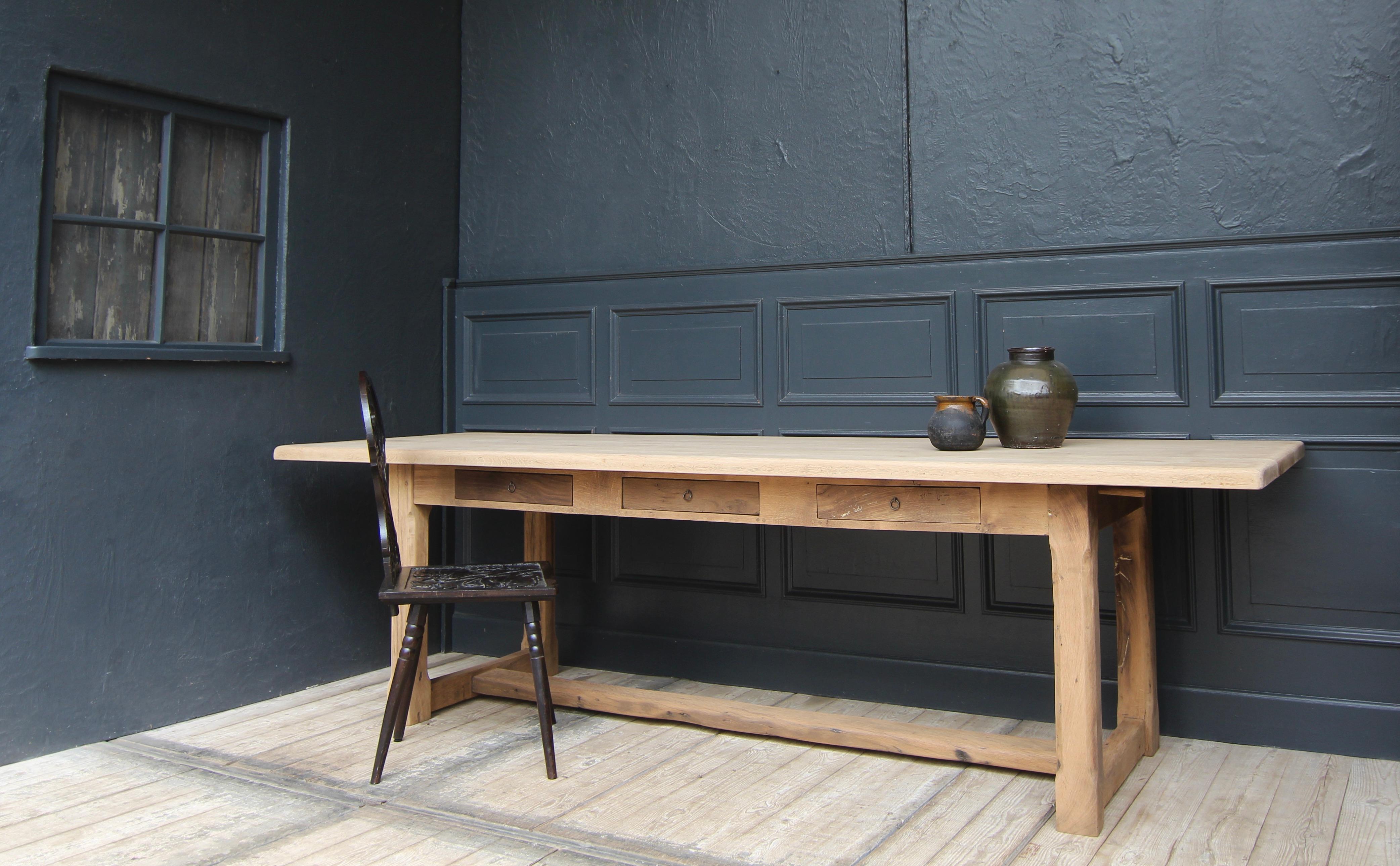 Country Large 20th Century Oak Farm Dining Table For Sale