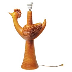 Large 20th century orange bird ceramic table lamp circa 1970 signed unique piece