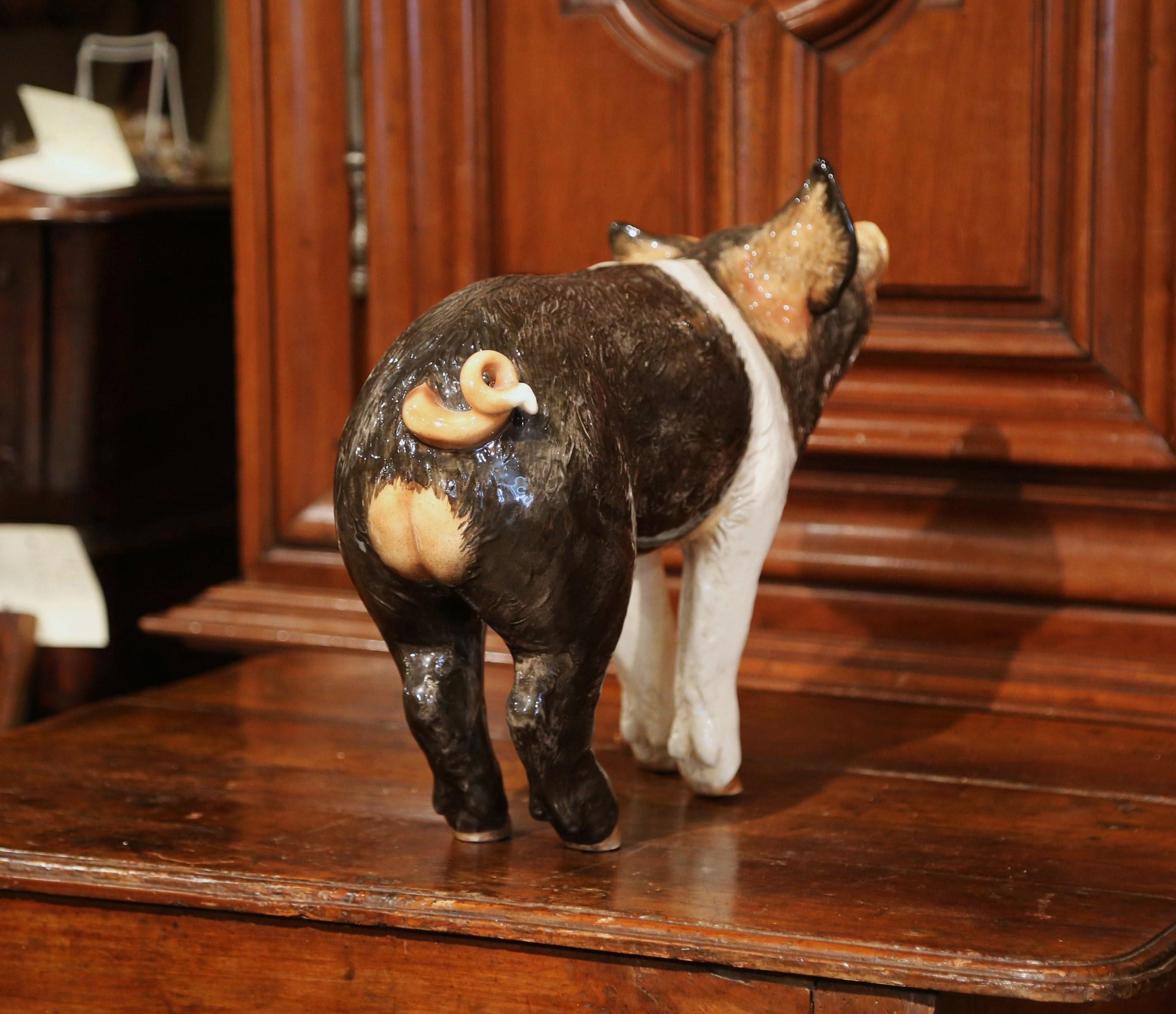 American Large 20th Century Painted Ceramic Pig Sculpture from Townsend