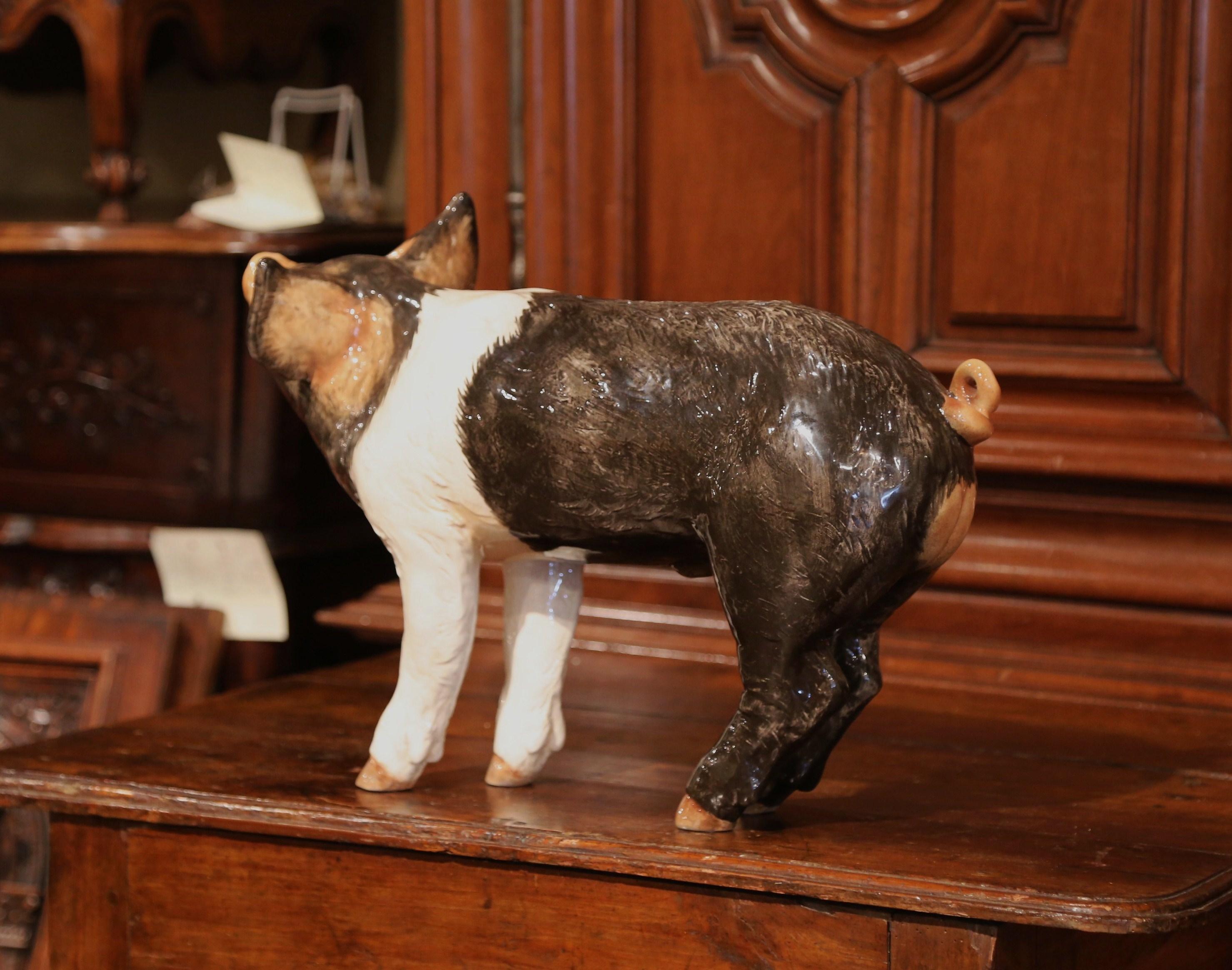 Hand-Painted Large 20th Century Painted Ceramic Pig Sculpture from Townsend