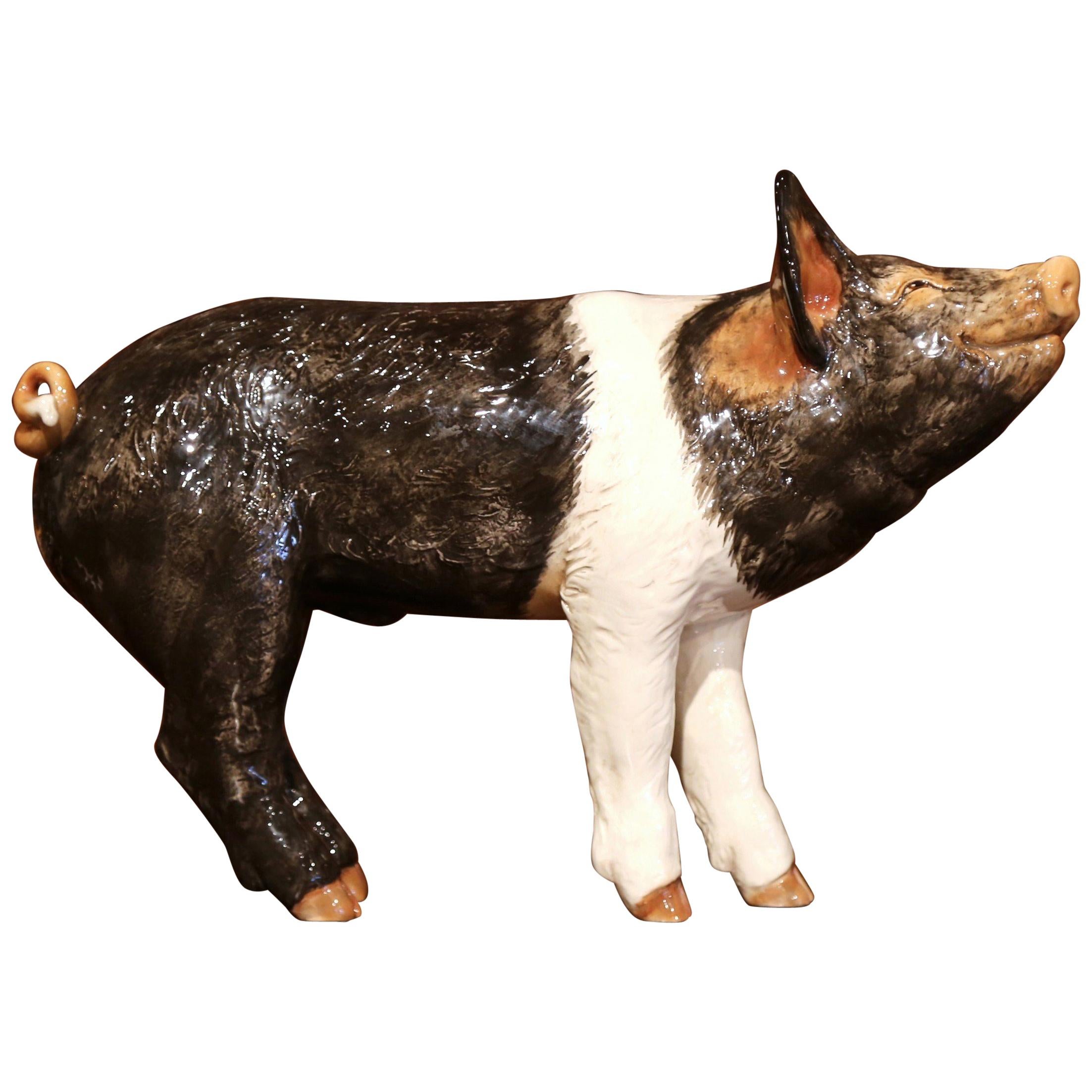 Large 20th Century Painted Ceramic Pig Sculpture from Townsend