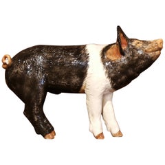 Vintage Large 20th Century Painted Ceramic Pig Sculpture from Townsend