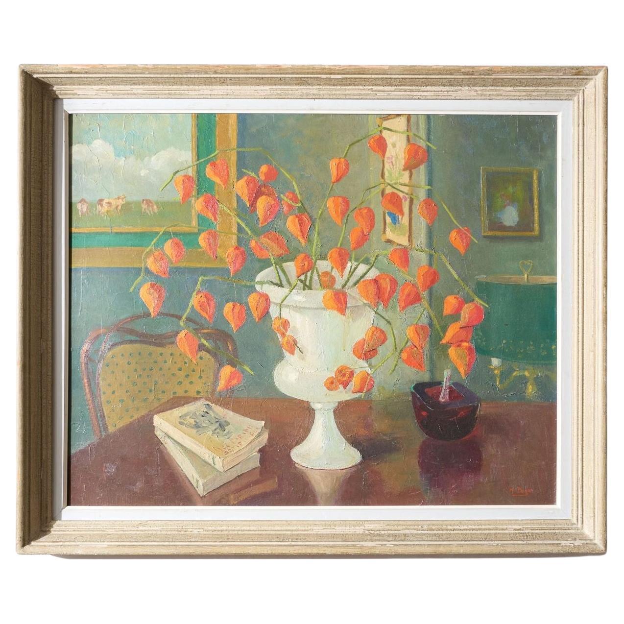 Large 20th century painting of Physalis