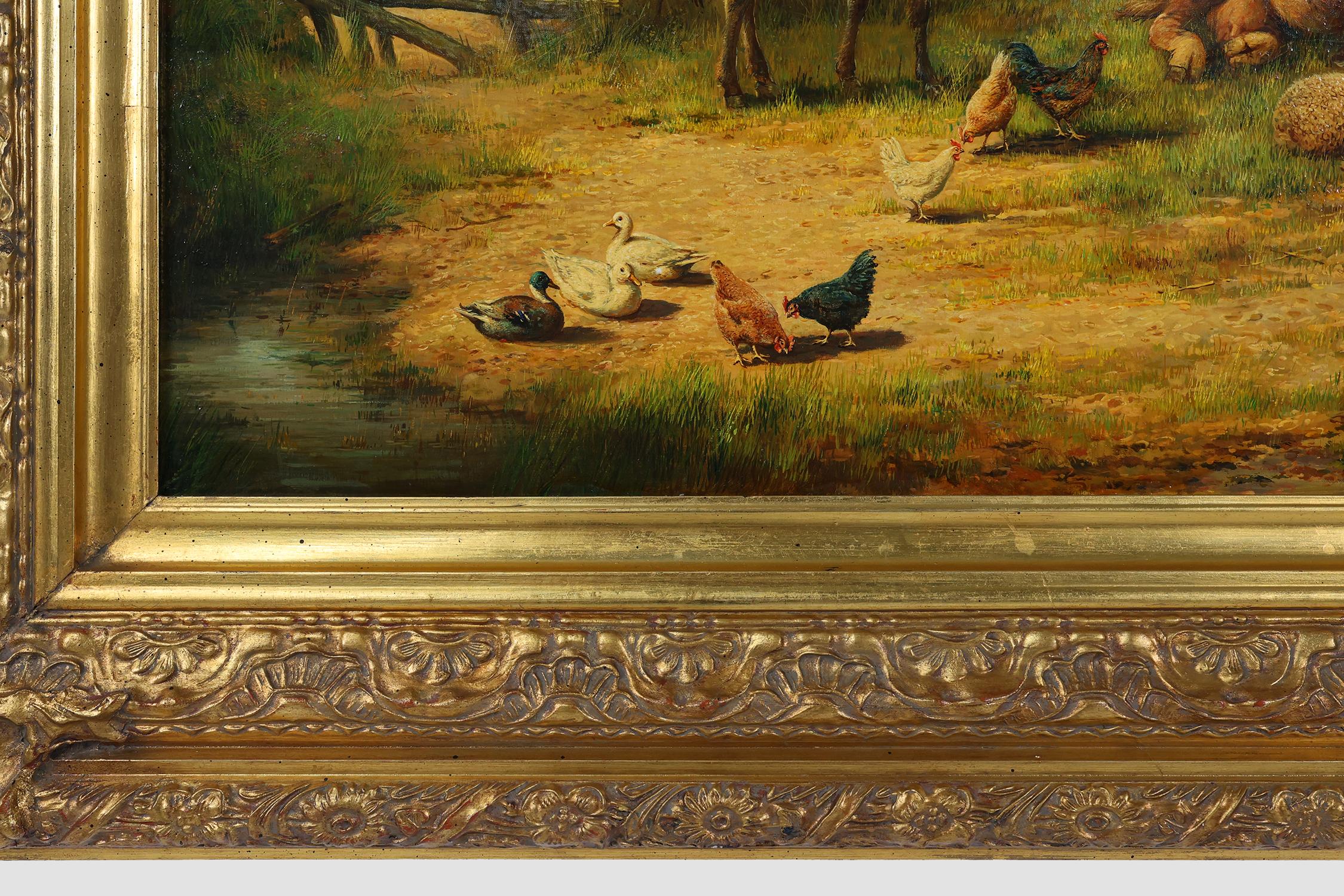 Gilt Large 20th century painting with wooden frame, Belgium 1960s For Sale