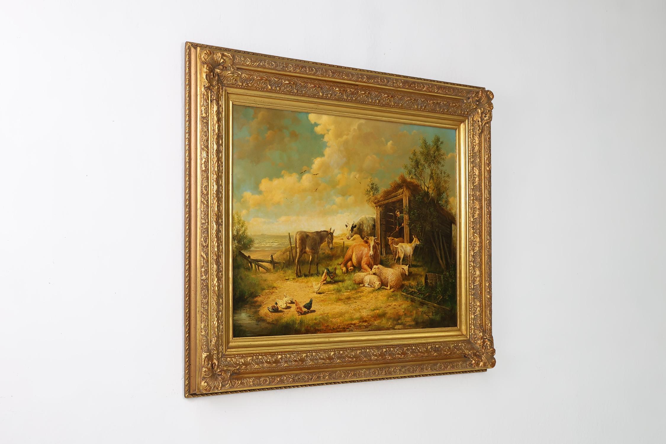Canvas Large 20th century painting with wooden frame, Belgium 1960s For Sale