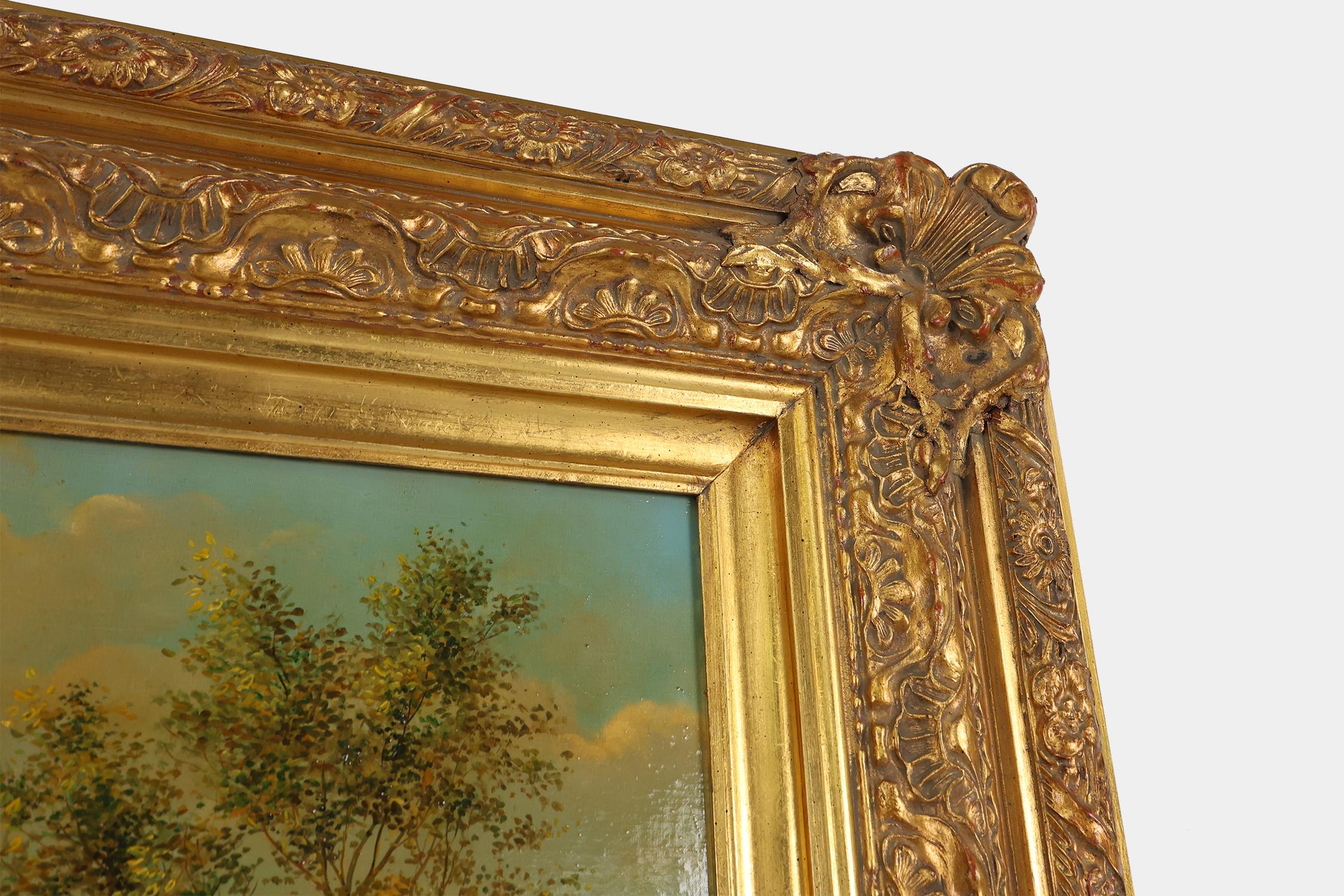 Large 20th century painting with wooden frame, Belgium 1960s For Sale 1