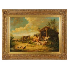 Large 20th century painting with wooden frame, Belgium 1960s
