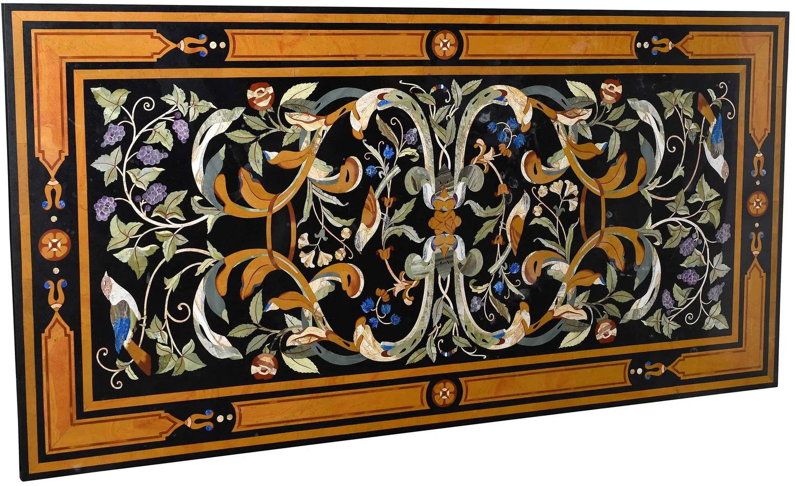 italien Grande table du 20ème siècle en marbre incrusté Pietra Dura avec bases en forme de lion d'après Fanzago en vente