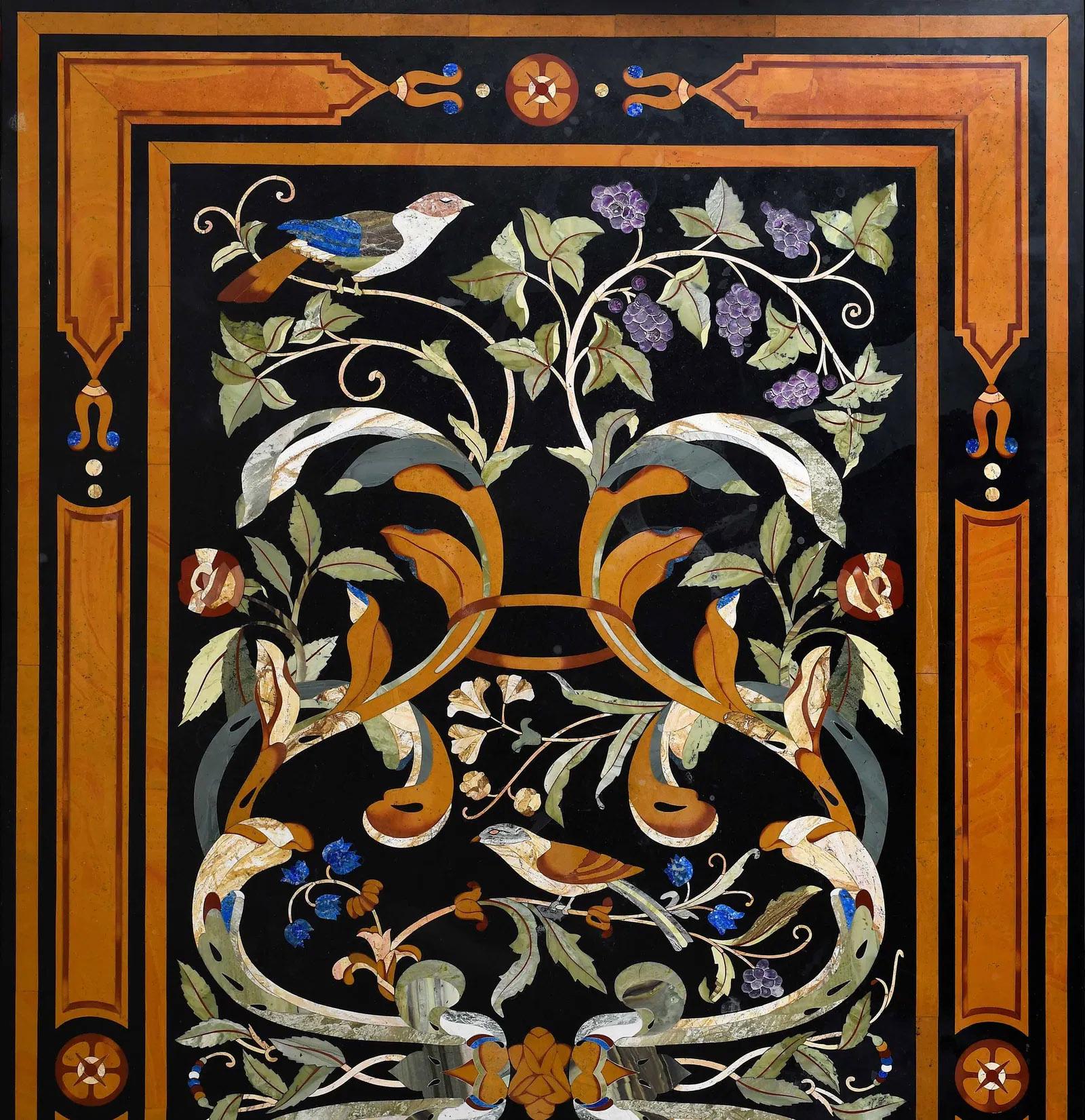 Grande table du 20ème siècle en marbre incrusté Pietra Dura avec bases en forme de lion d'après Fanzago Bon état - En vente à Long Island City, NY