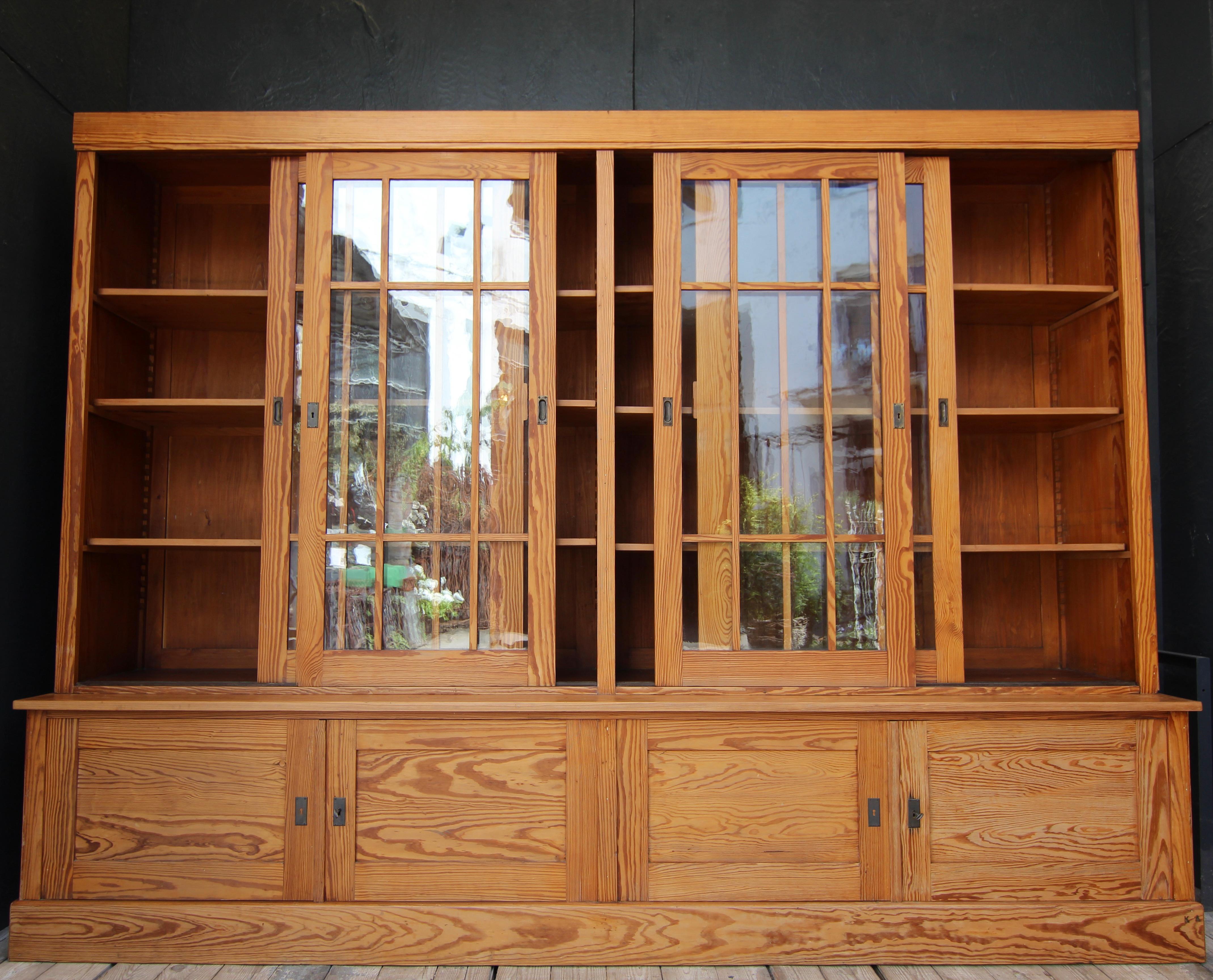 Large 20th Century Pine University Cabinet with Sliding Doors 2