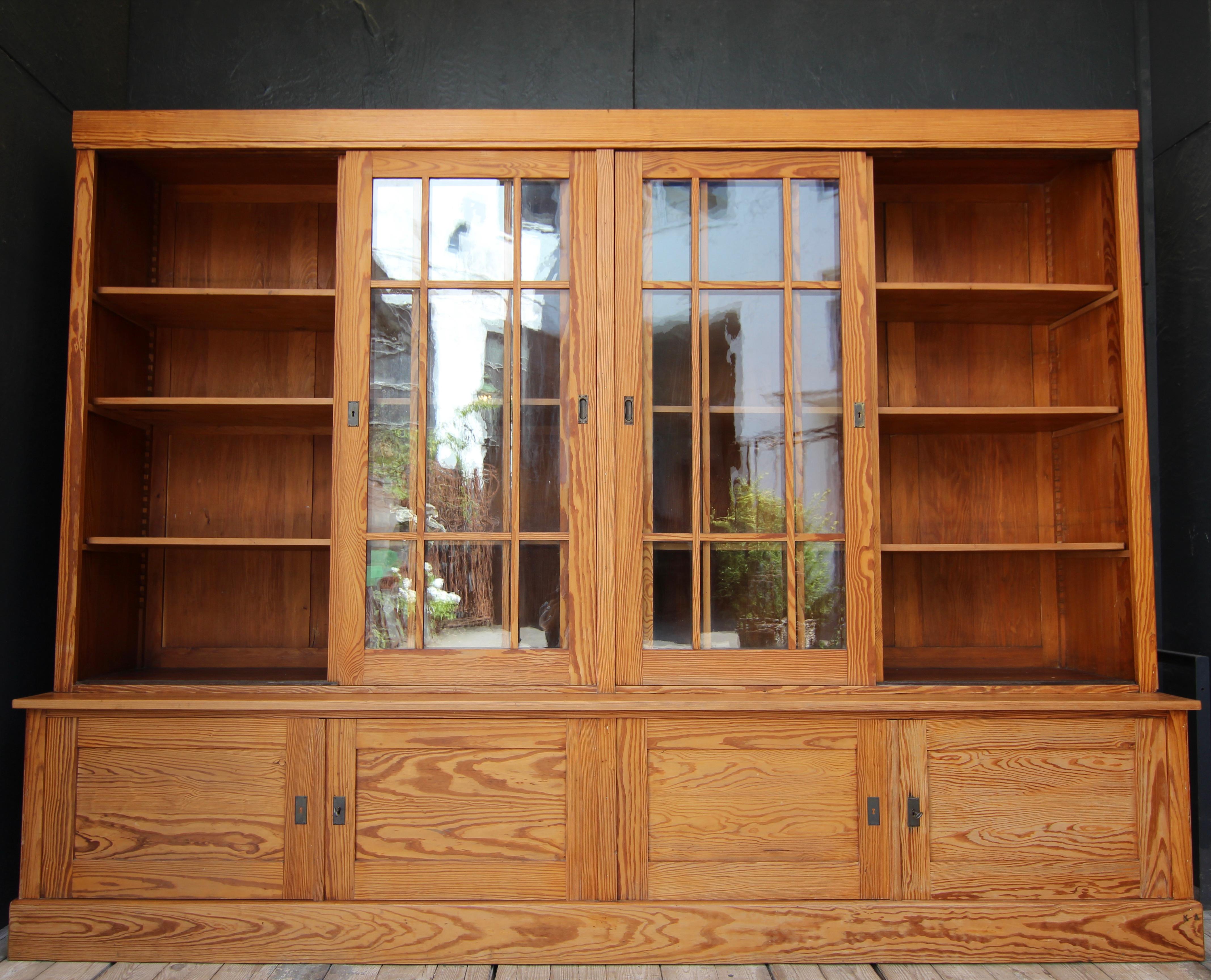 Large 20th Century Pine University Cabinet with Sliding Doors 3