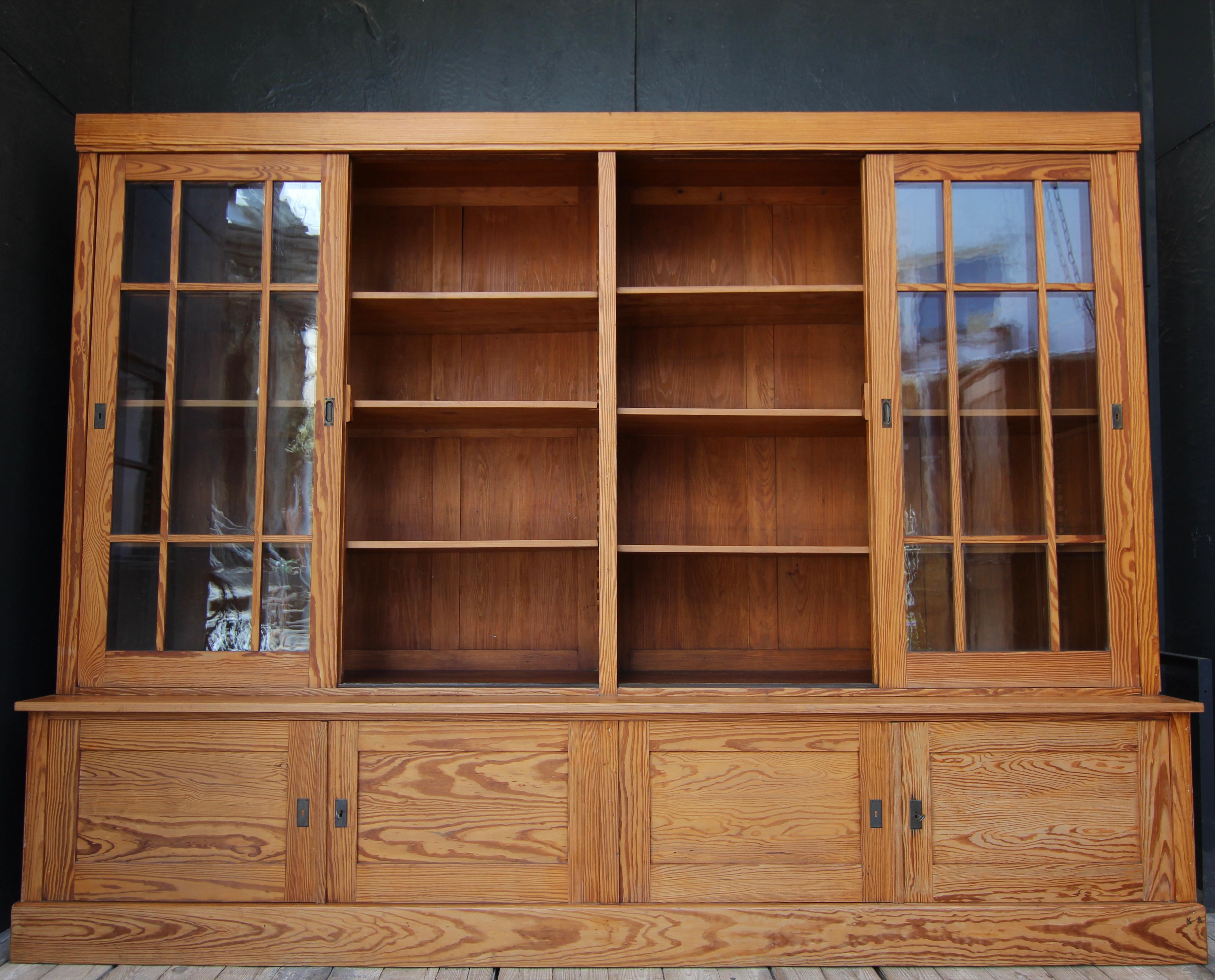 Large 20th Century Pine University Cabinet with Sliding Doors 4