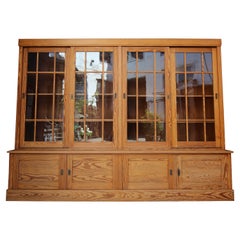 Large 20th Century Pine University Cabinet with Sliding Doors