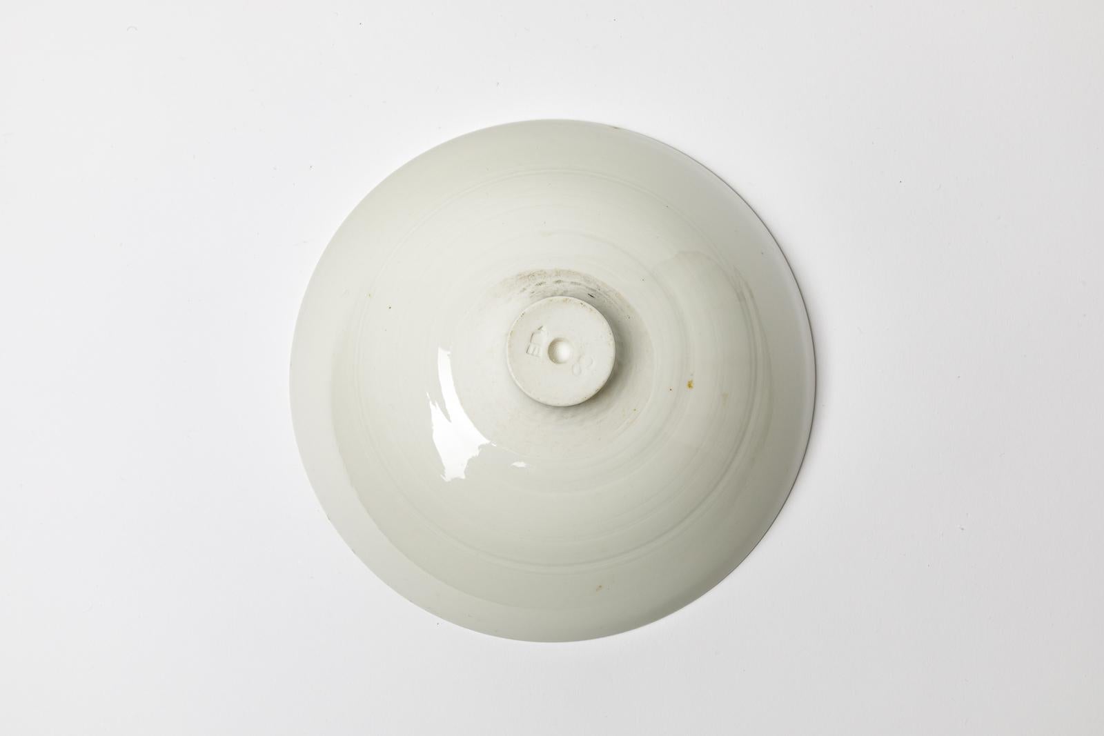 French Large 20th Century Porcelain Ceramic Decorative Dish Bowl by Jacques Buchholtz For Sale