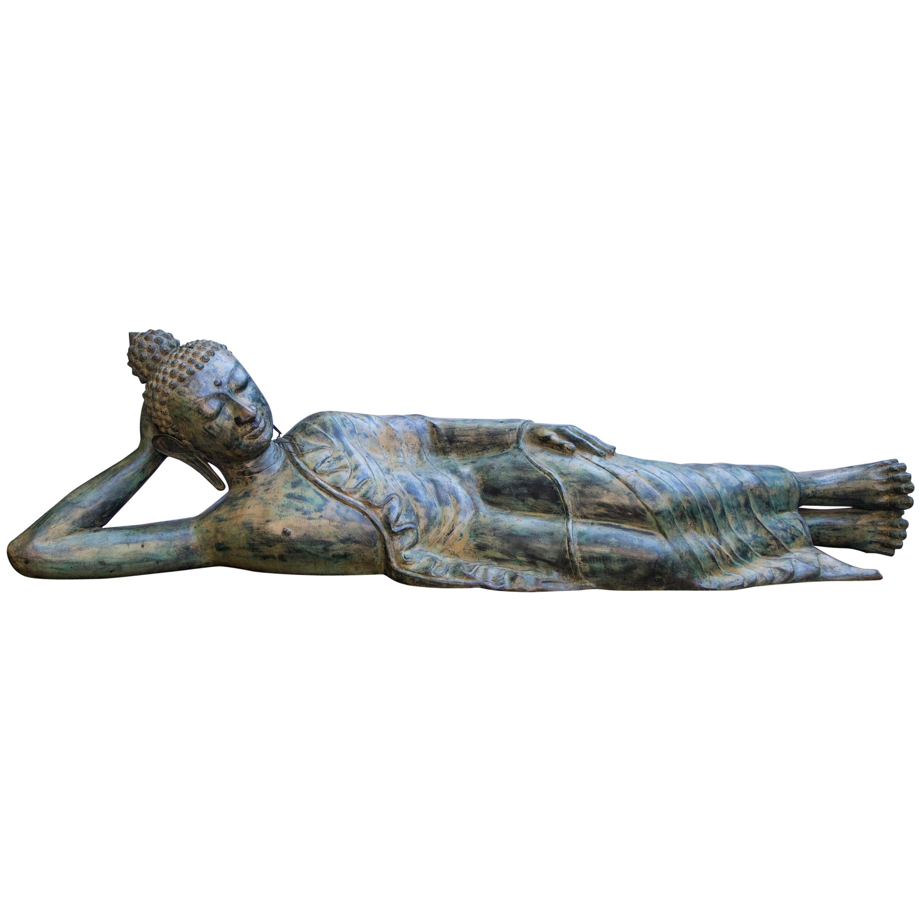 Large 20th Century Reclining Bronze Buddha For Sale
