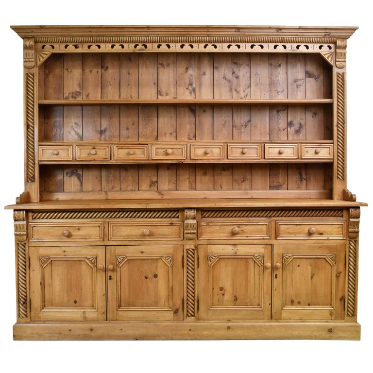 Large 20th Century Country Pine English Welsh Dresser W Open