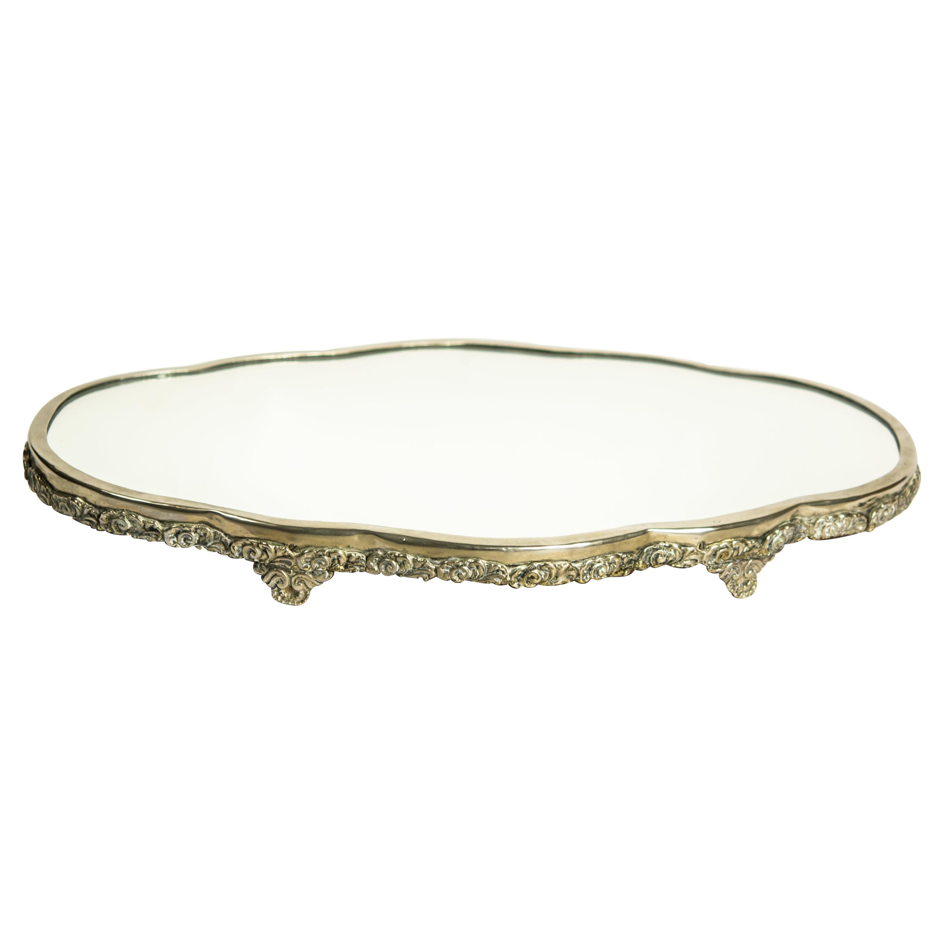 Impressive Silvered Art Nouveau Centerpiece with Mirror Stand by WMF