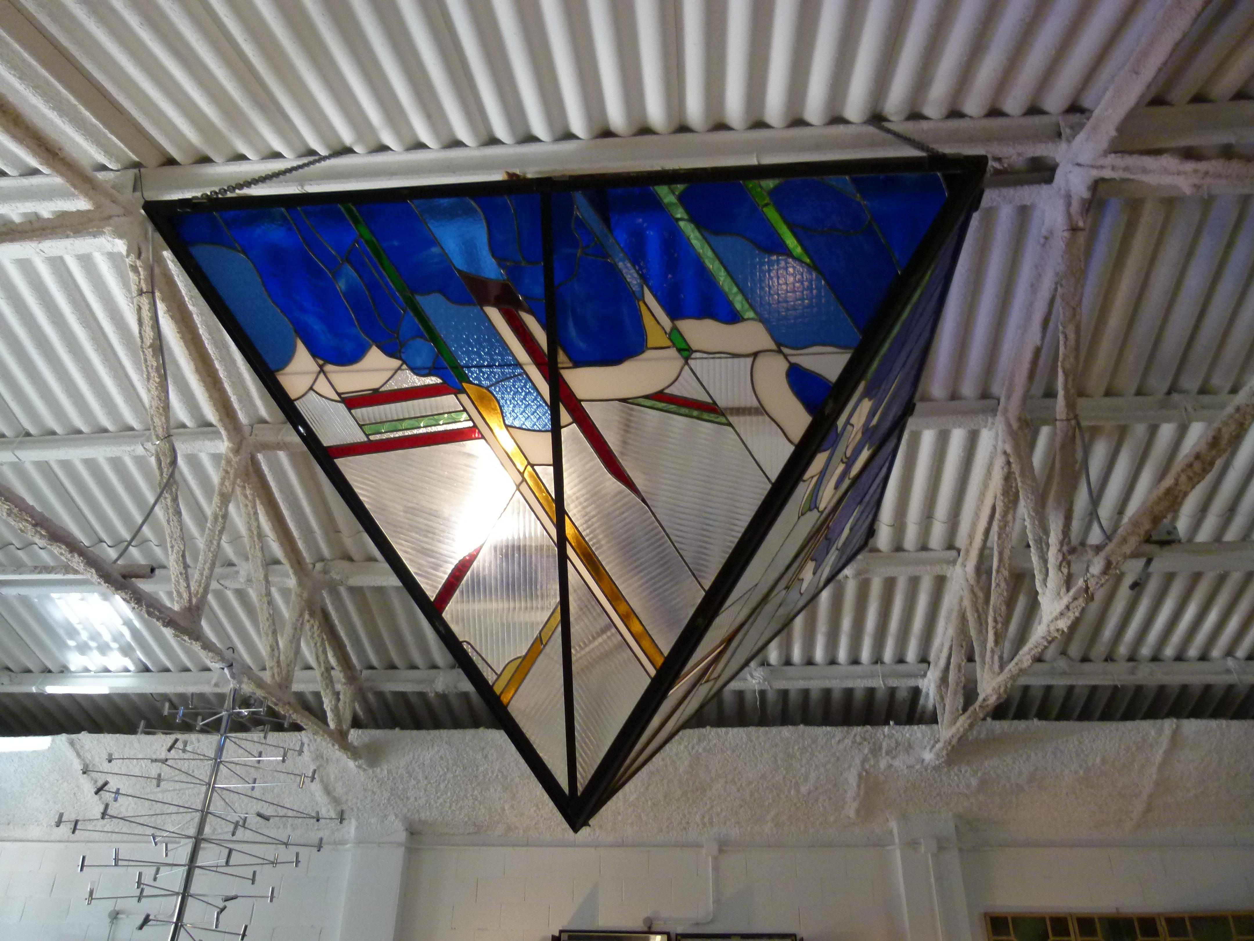 Large 20th Century Stained Glass Ceiling Light 6