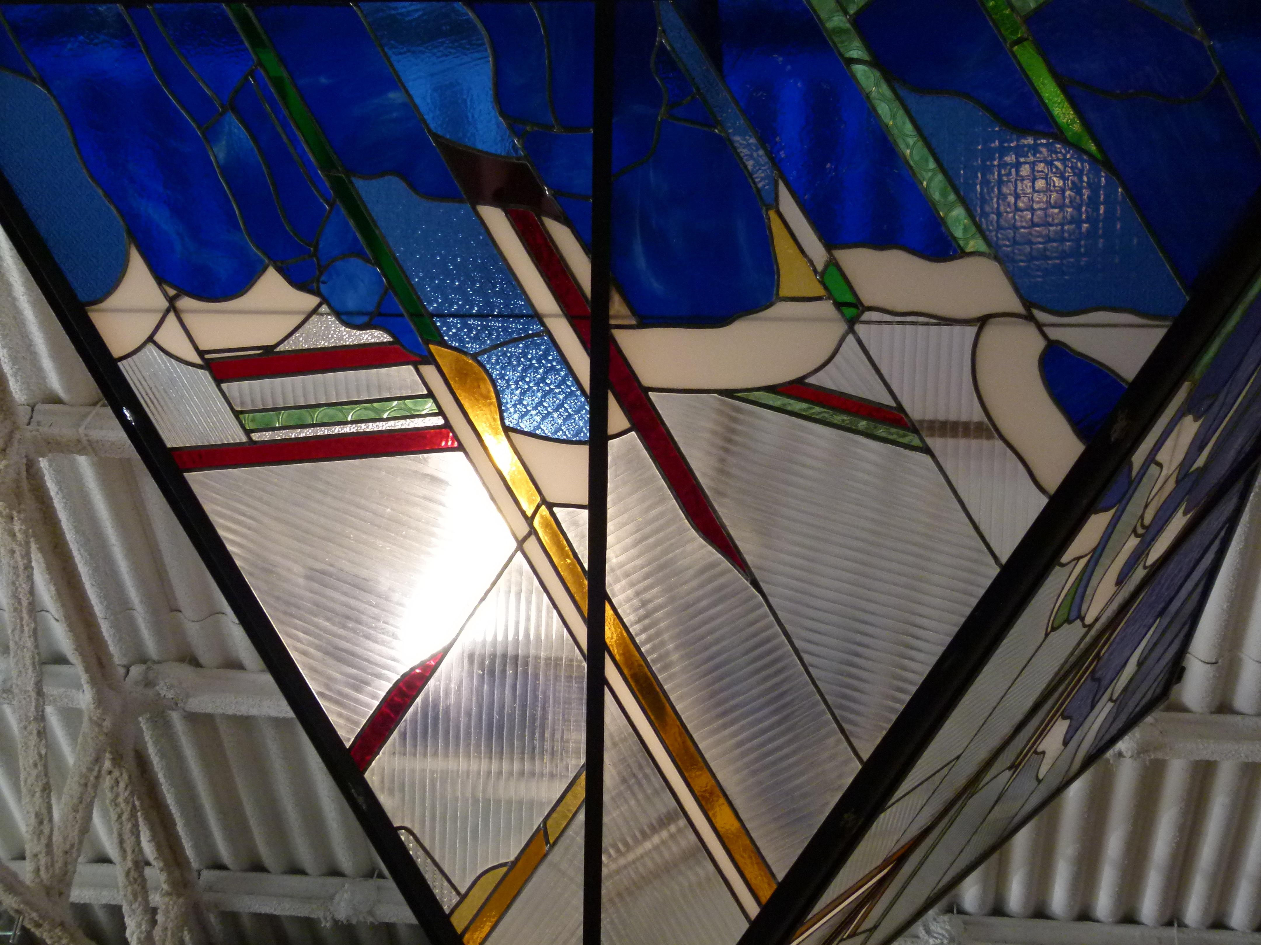 Large 20th Century Stained Glass Ceiling Light 7