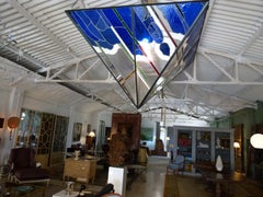 Grande lampada da soffitto in vetro colorato del XX secolo