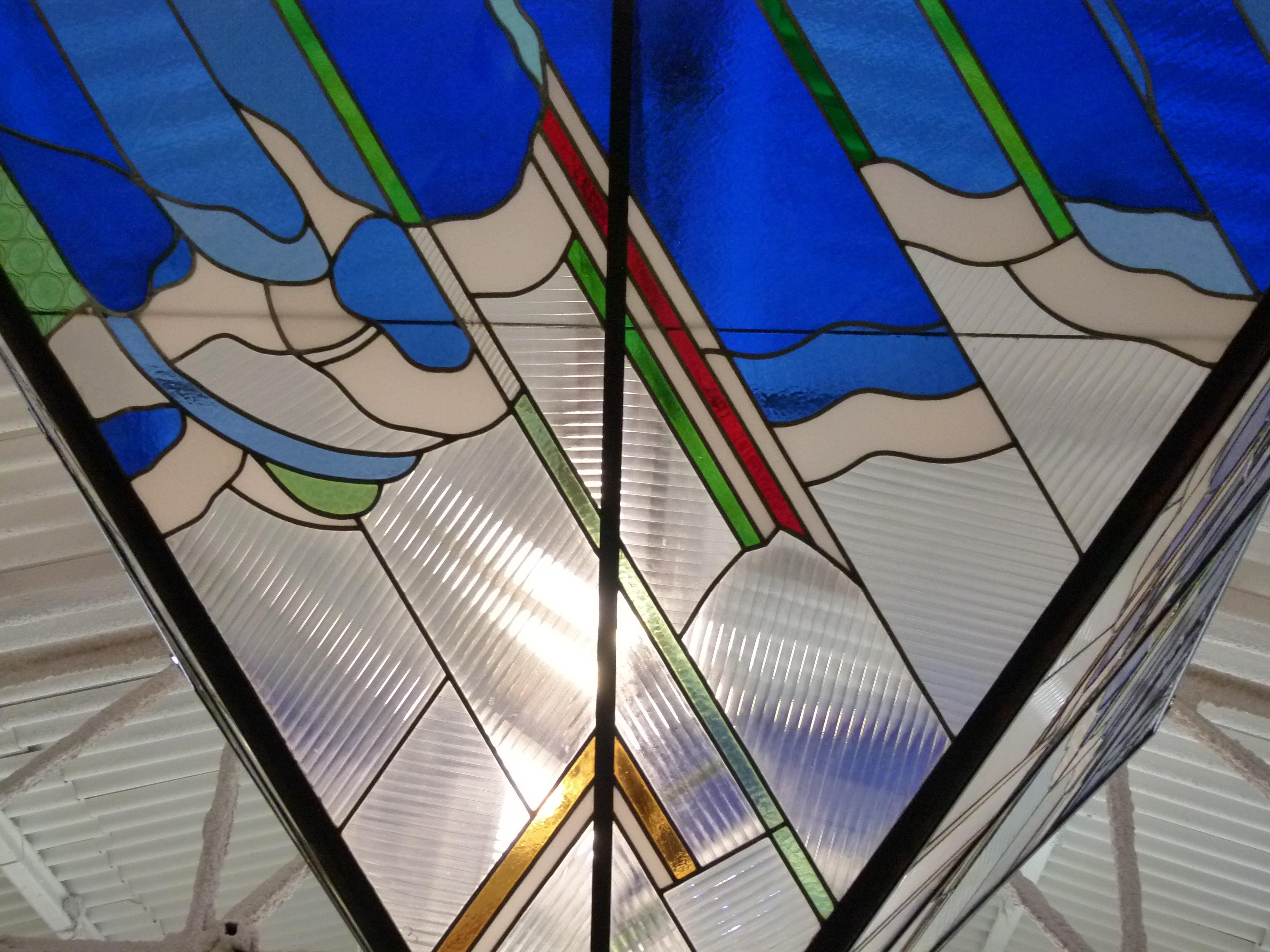Large 20th Century Stained Glass Ceiling Light 2
