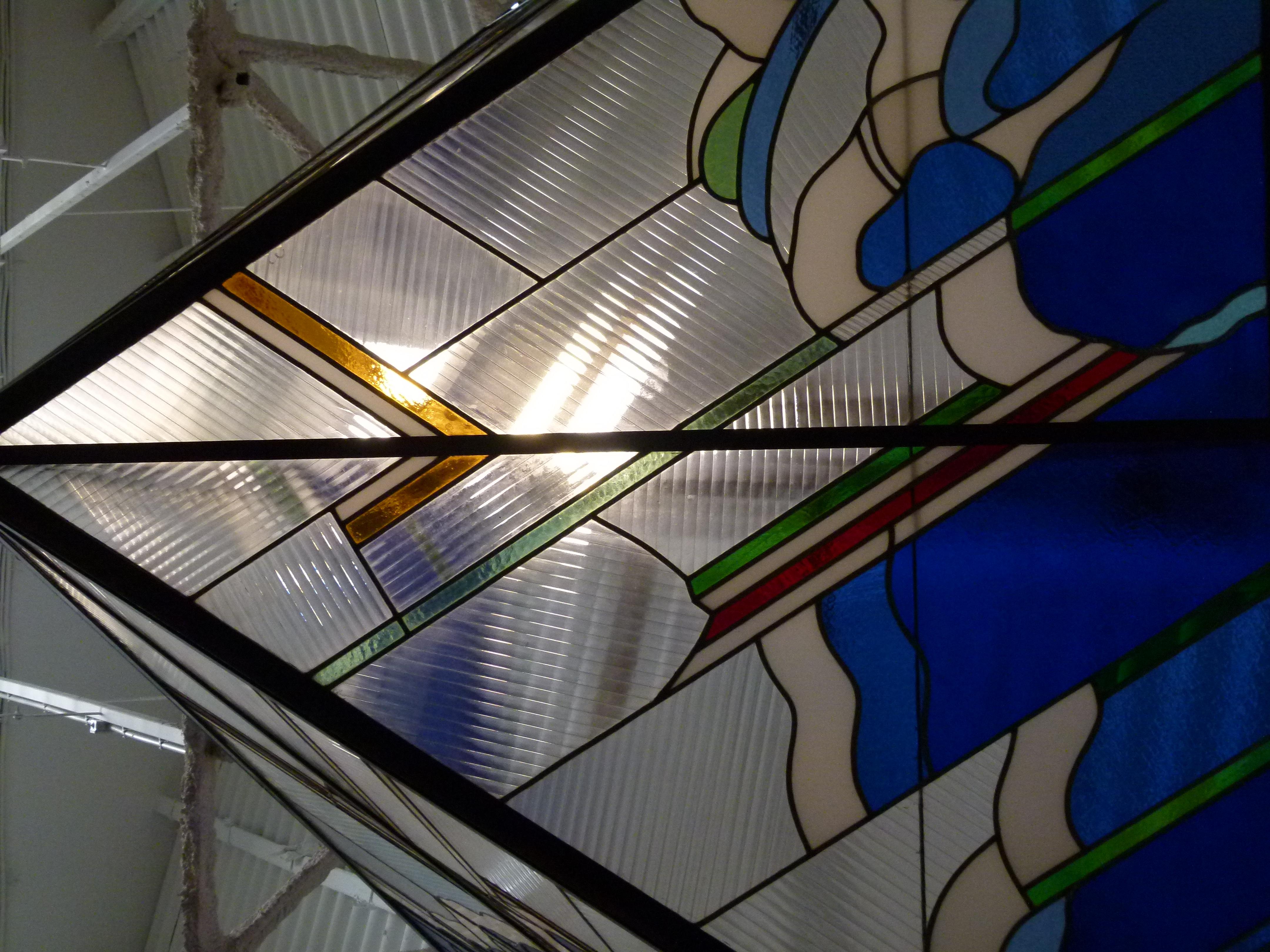 Large 20th Century Stained Glass Ceiling Light 3