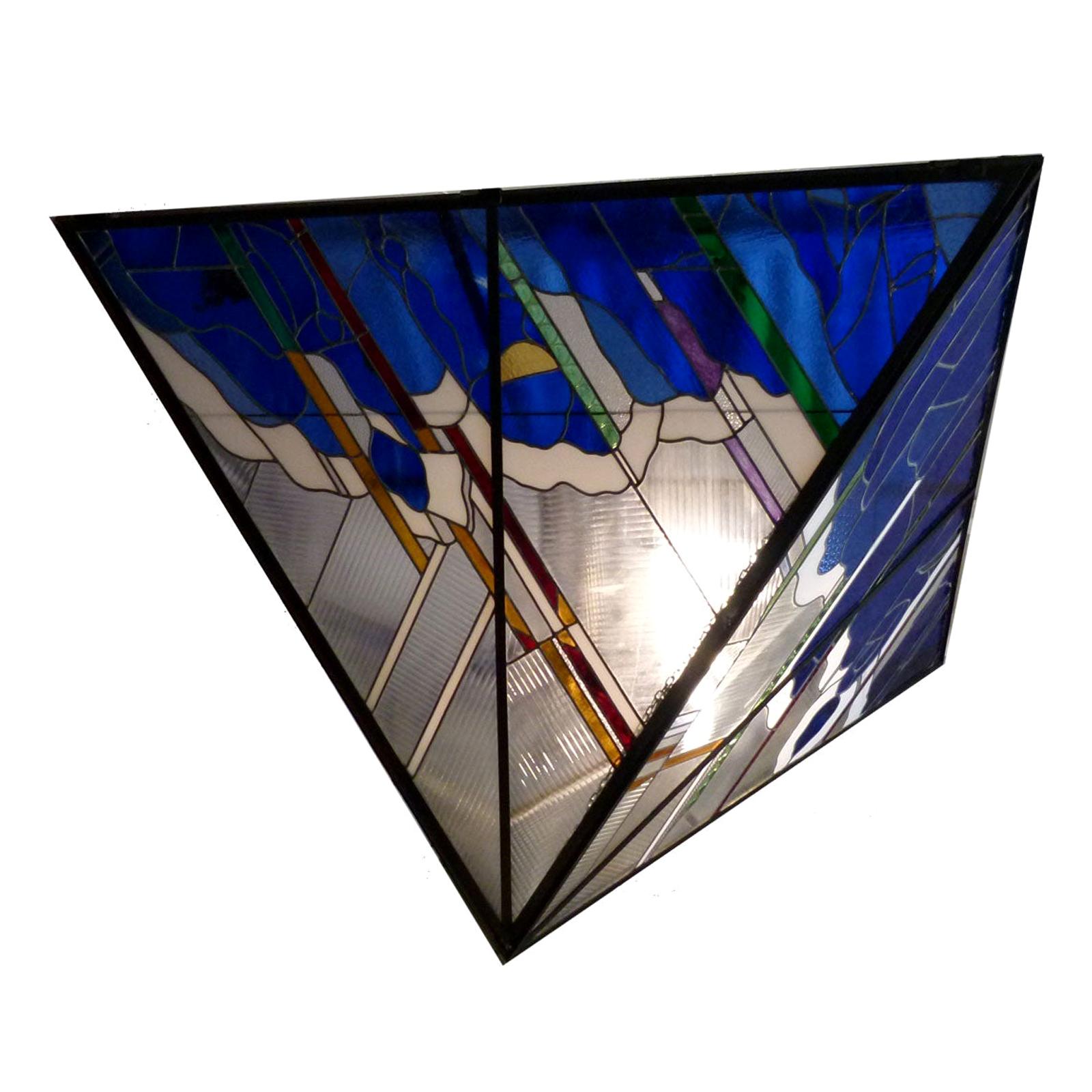 Large 20th Century Stained Glass Ceiling Light