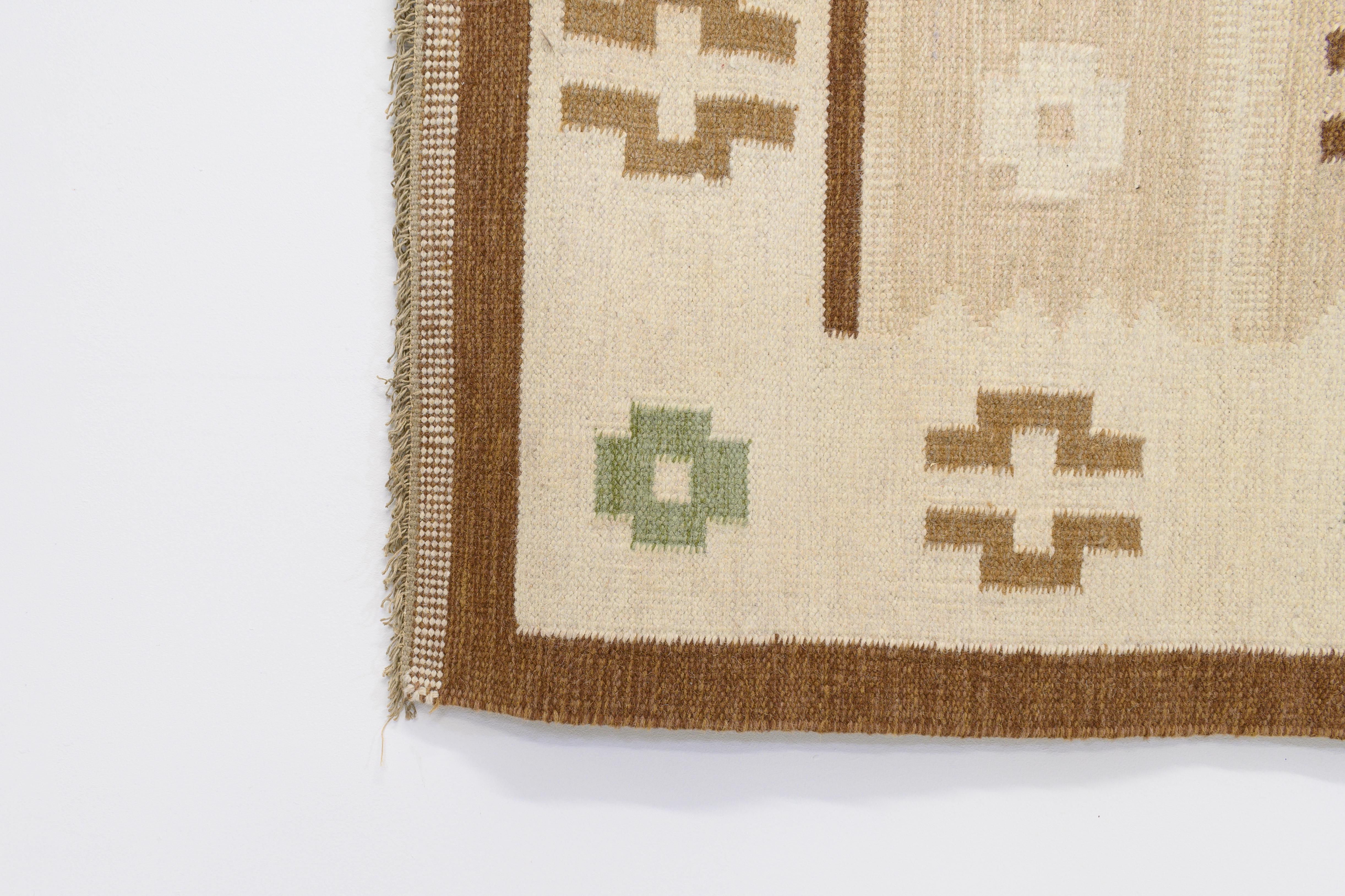 Mid-Century Modern Large 20th Century Swedish Kilim in Tones of Browns and Creams For Sale