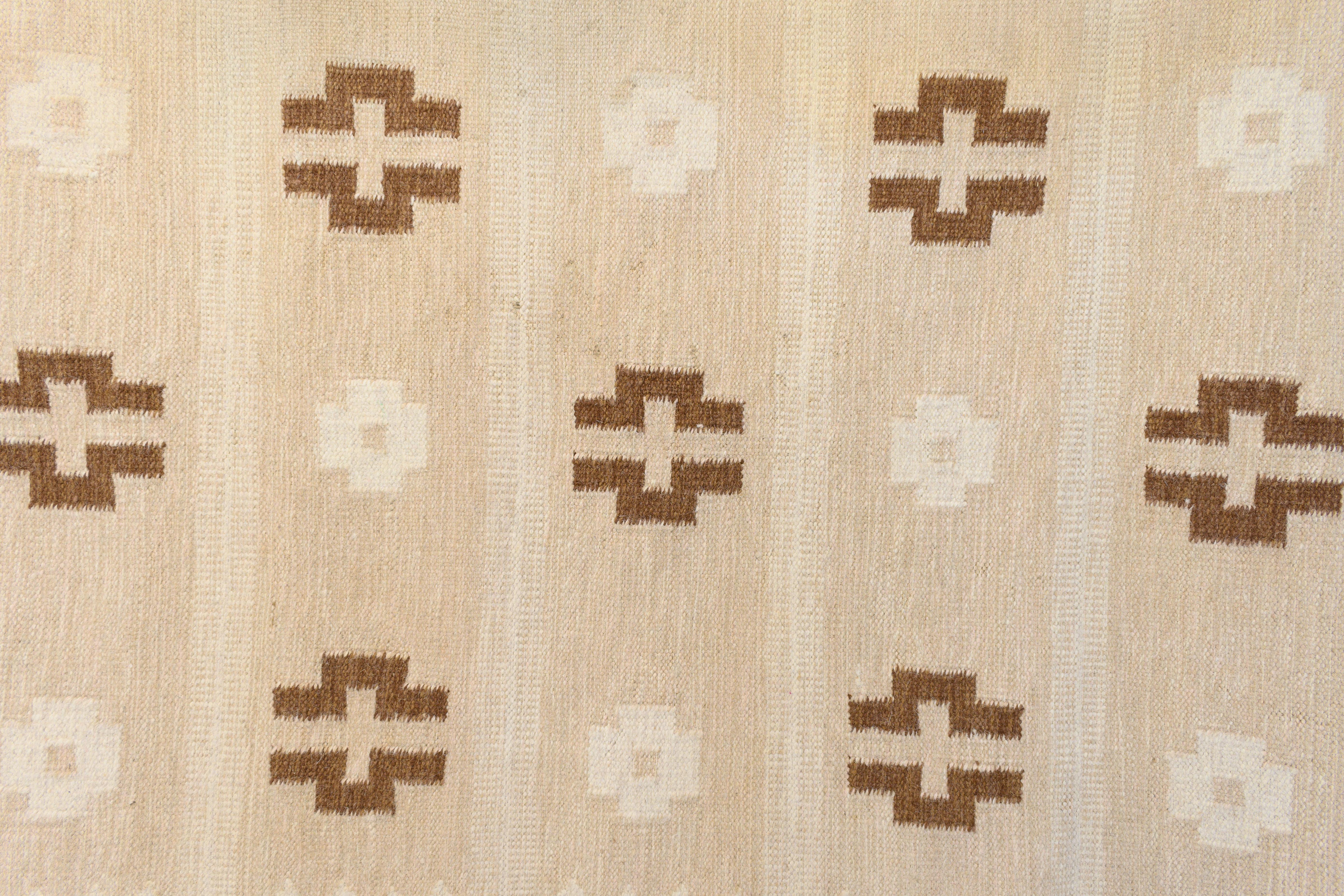 Wool Large 20th Century Swedish Kilim in Tones of Browns and Creams For Sale