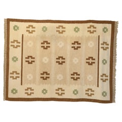 Large 20th Century Swedish Kilim in Tones of Browns and Creams