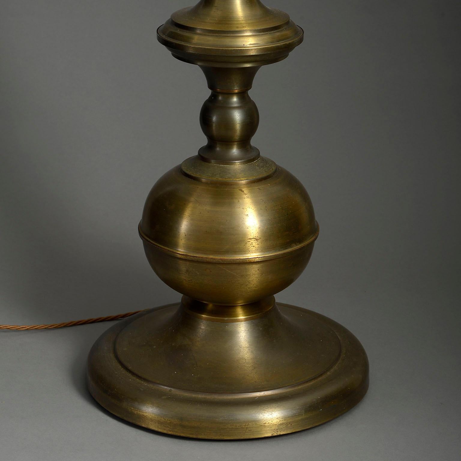 English Large 20th Century, Turned Brass Table Lamp For Sale