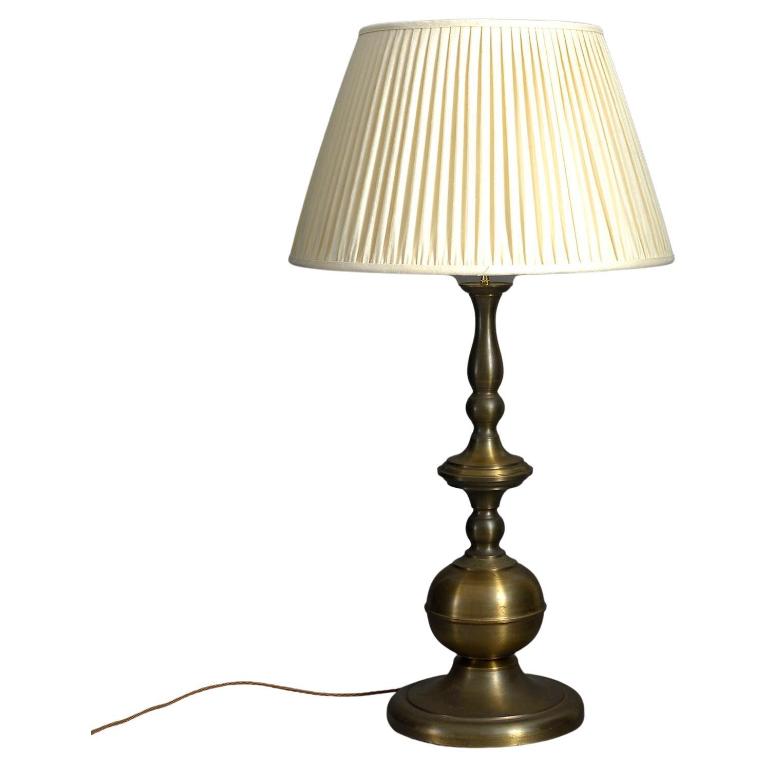 Large 20th Century, Turned Brass Table Lamp For Sale